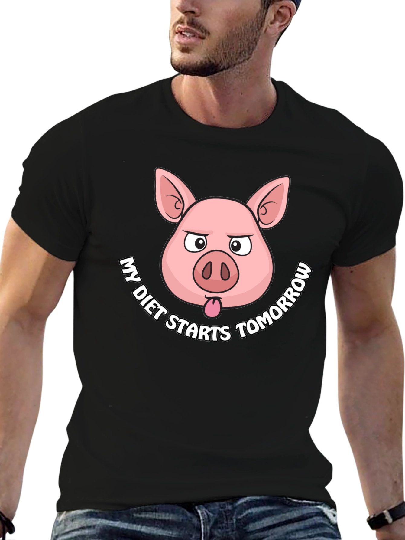 Black Funny Pig Diet T-Shirt - My Diet Starts Tomorrow view 6