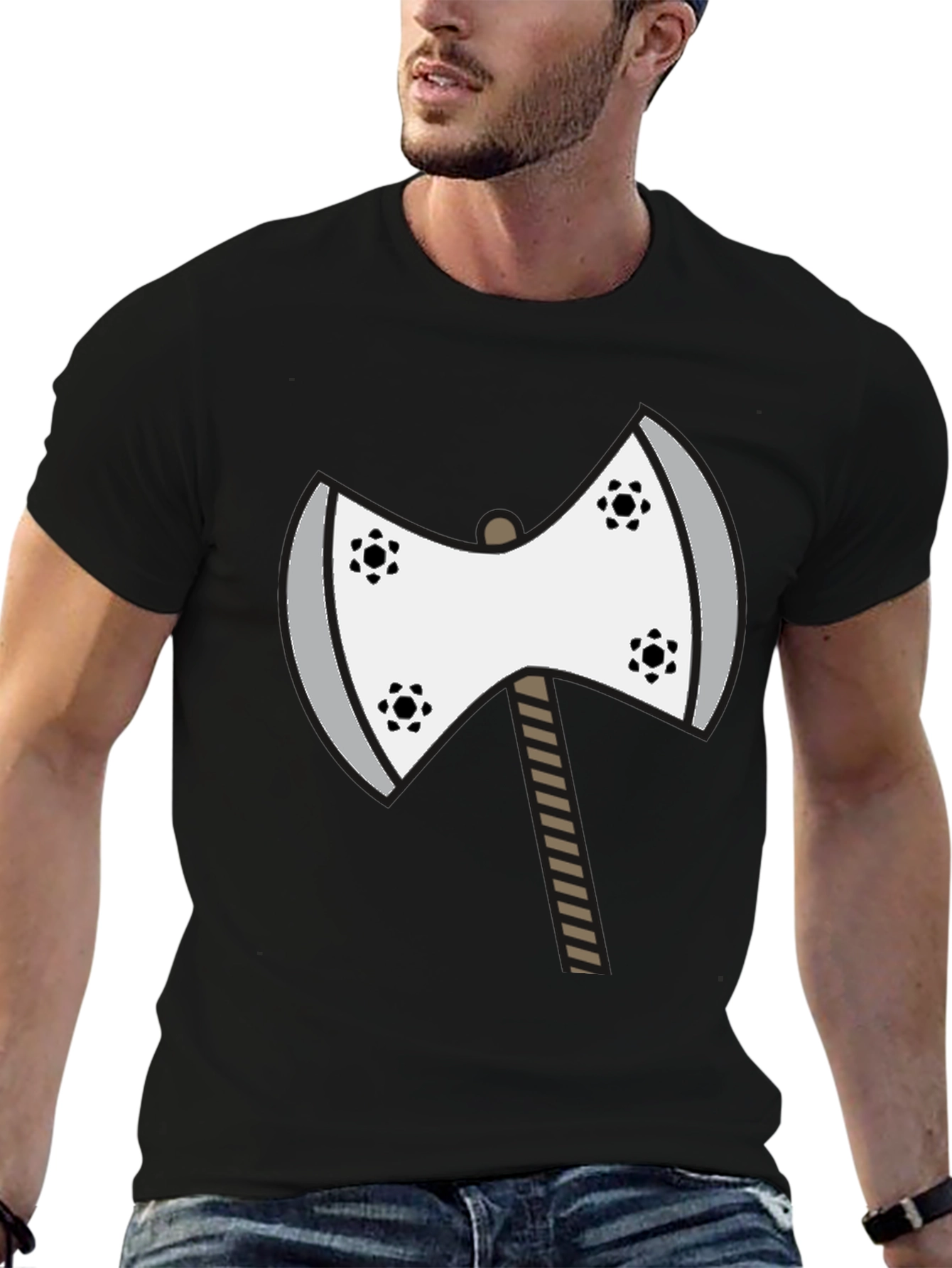 Black Axe Graphic Tee - Unique Cartoon Double Axe Design view 6