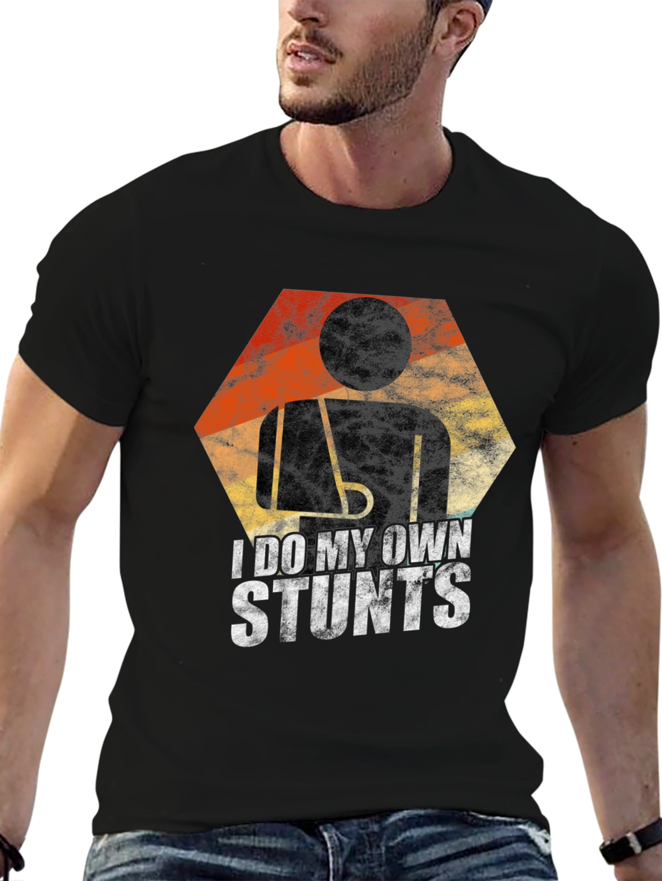 Black I Do My Own Stunts T-Shirt - Injured Humor Graphic Tee view 6