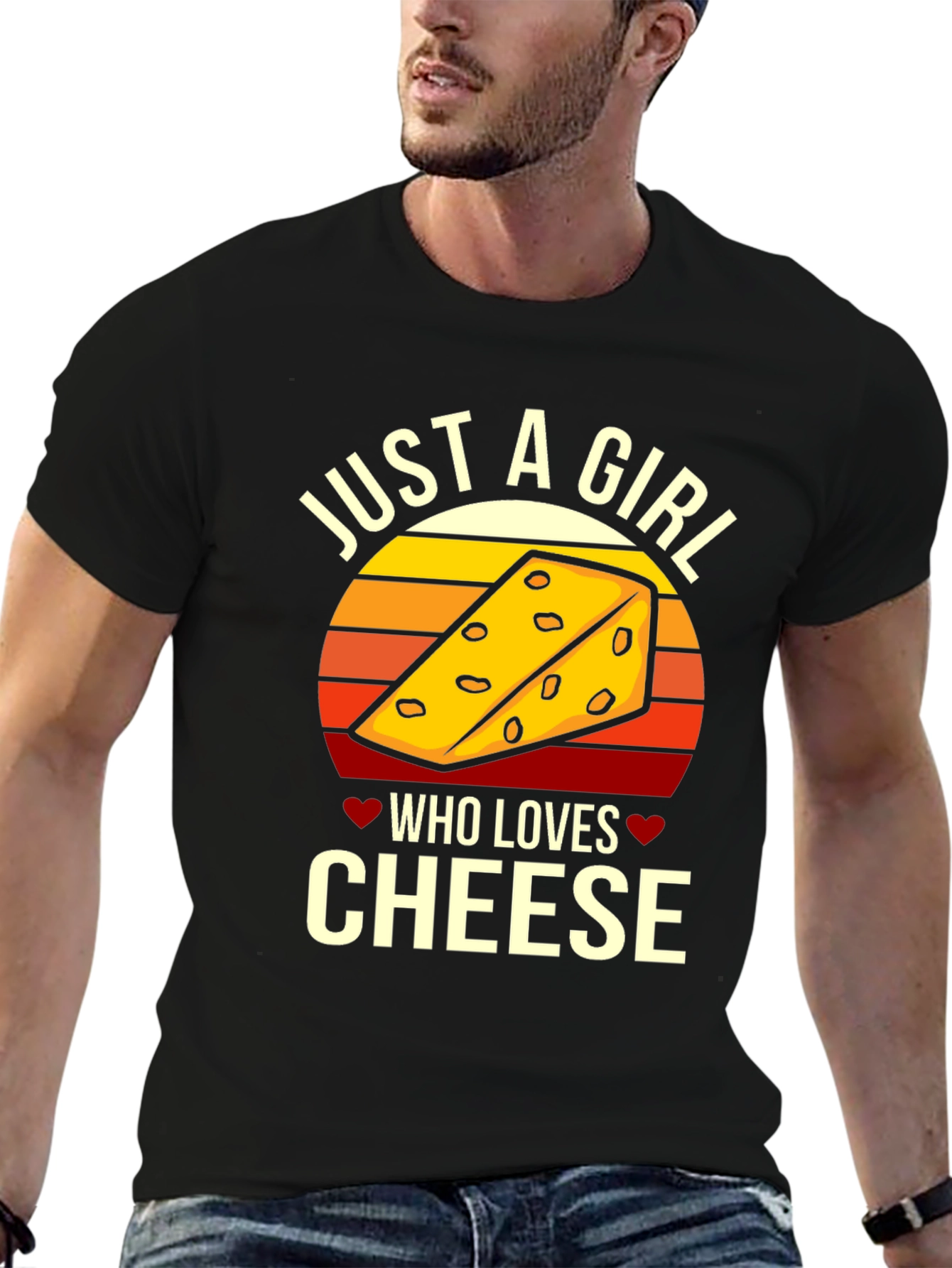 Black Just A Girl Who Loves Cheese Graphic T-Shirt view 6