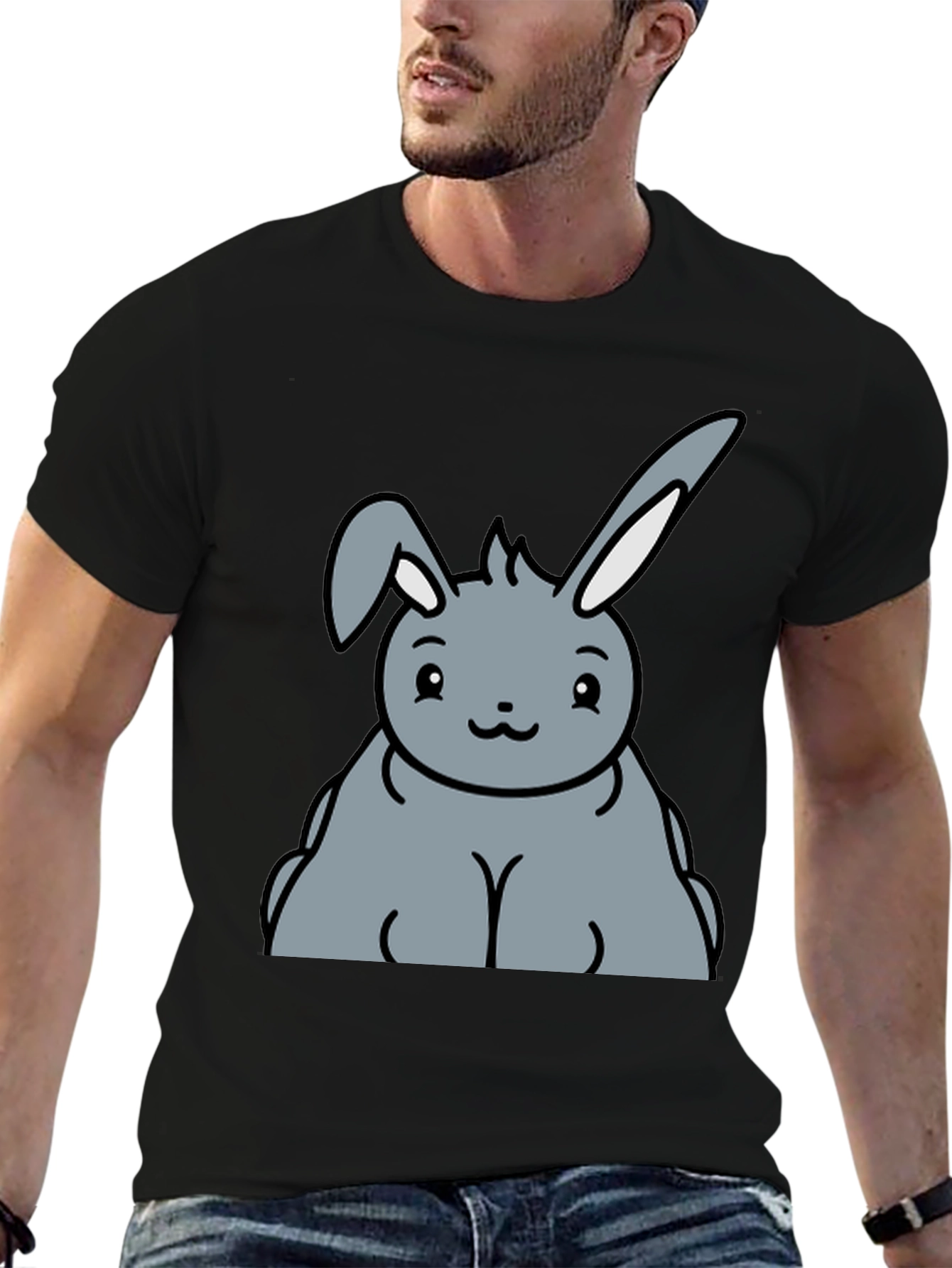 Black Cute Cartoon Bunny Graphic T-Shirt view 6