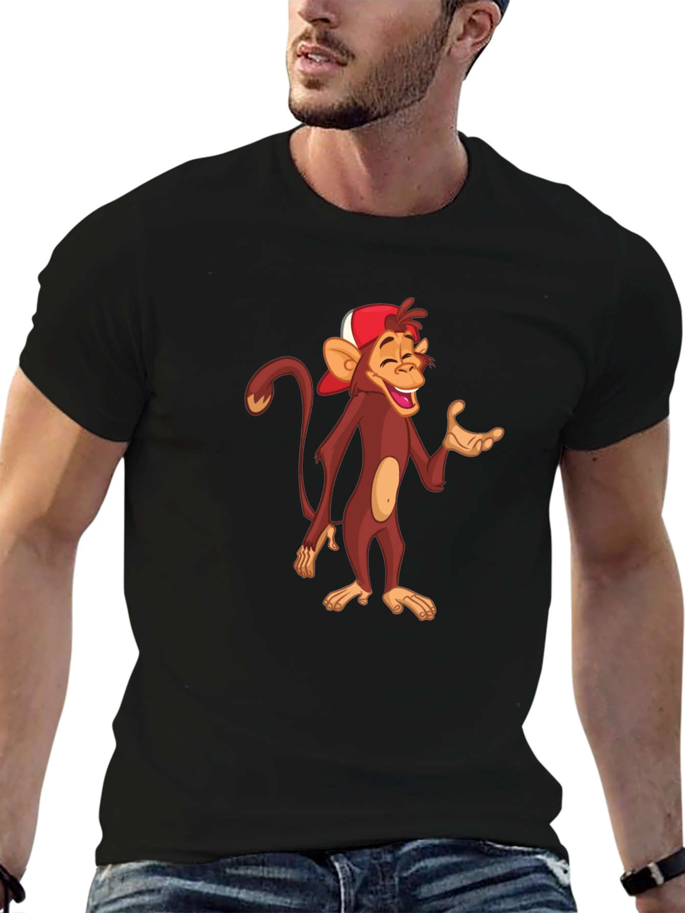 Black Cartoon Monkey Graphic T-Shirt - Casual Black Tee view 6