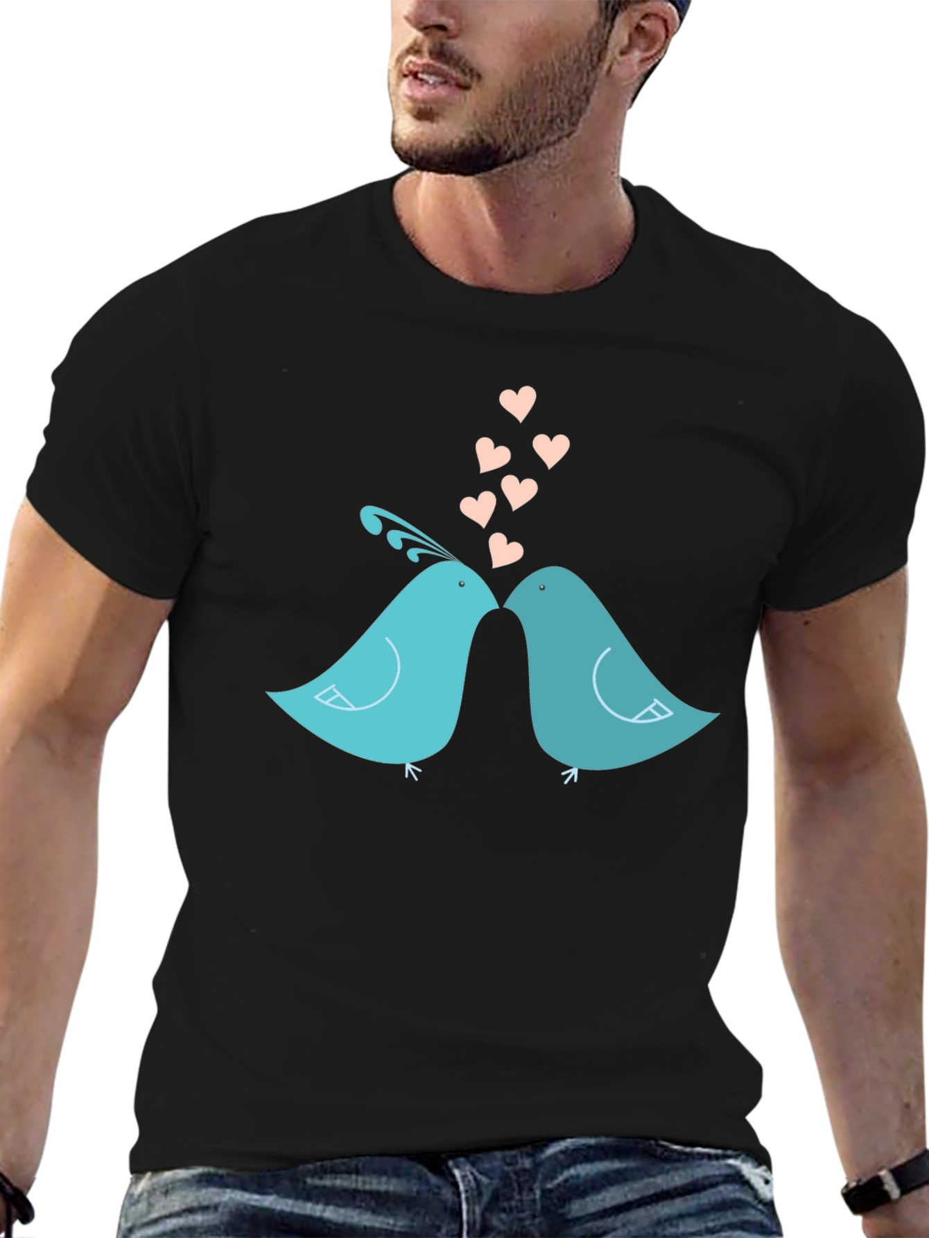 Black Lovebirds T-Shirt - Romantic Birds Design view 6