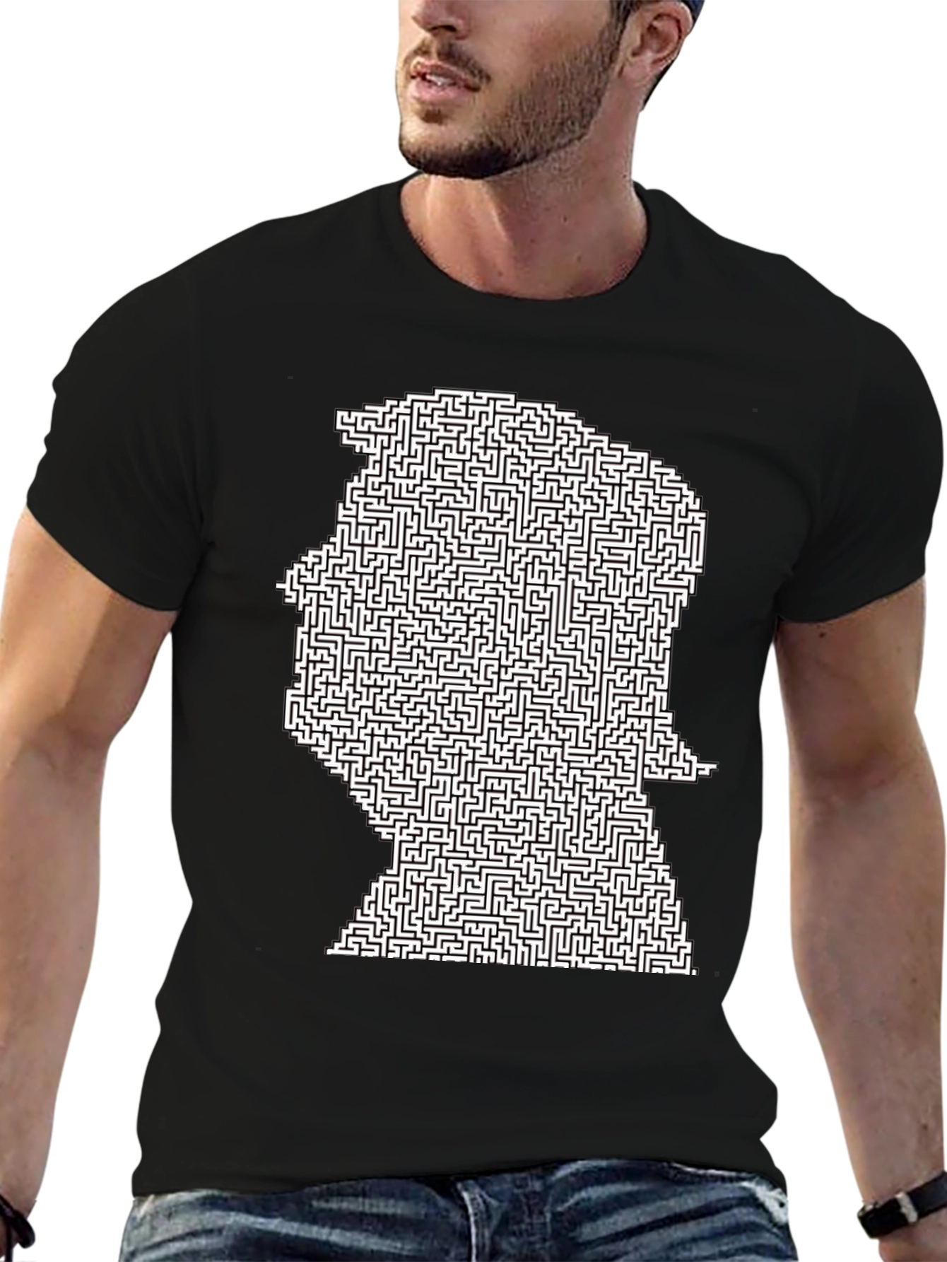 Black Maze Head Graphic Tee - Black Casual Shirt view 6