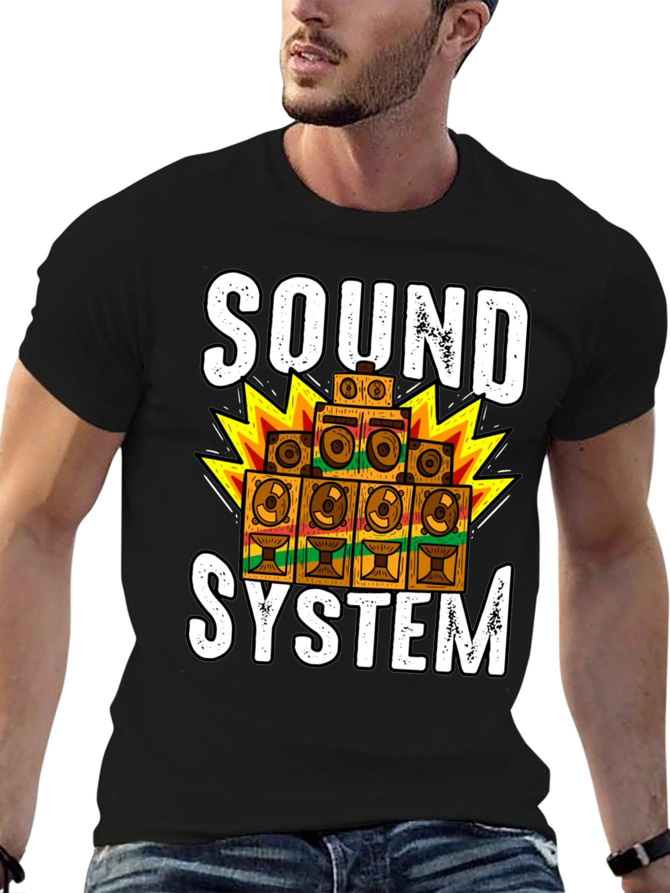 Black Sound System Graphic Tee - Reggae Music Lover Shirt view 6
