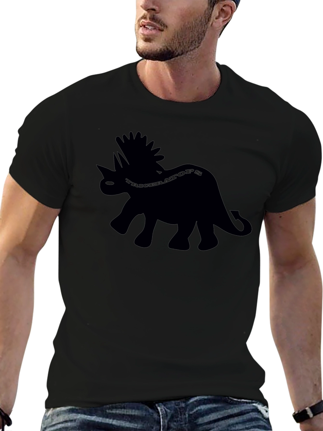 Black Triceratops Dinosaur Graphic Tee - Black view 6