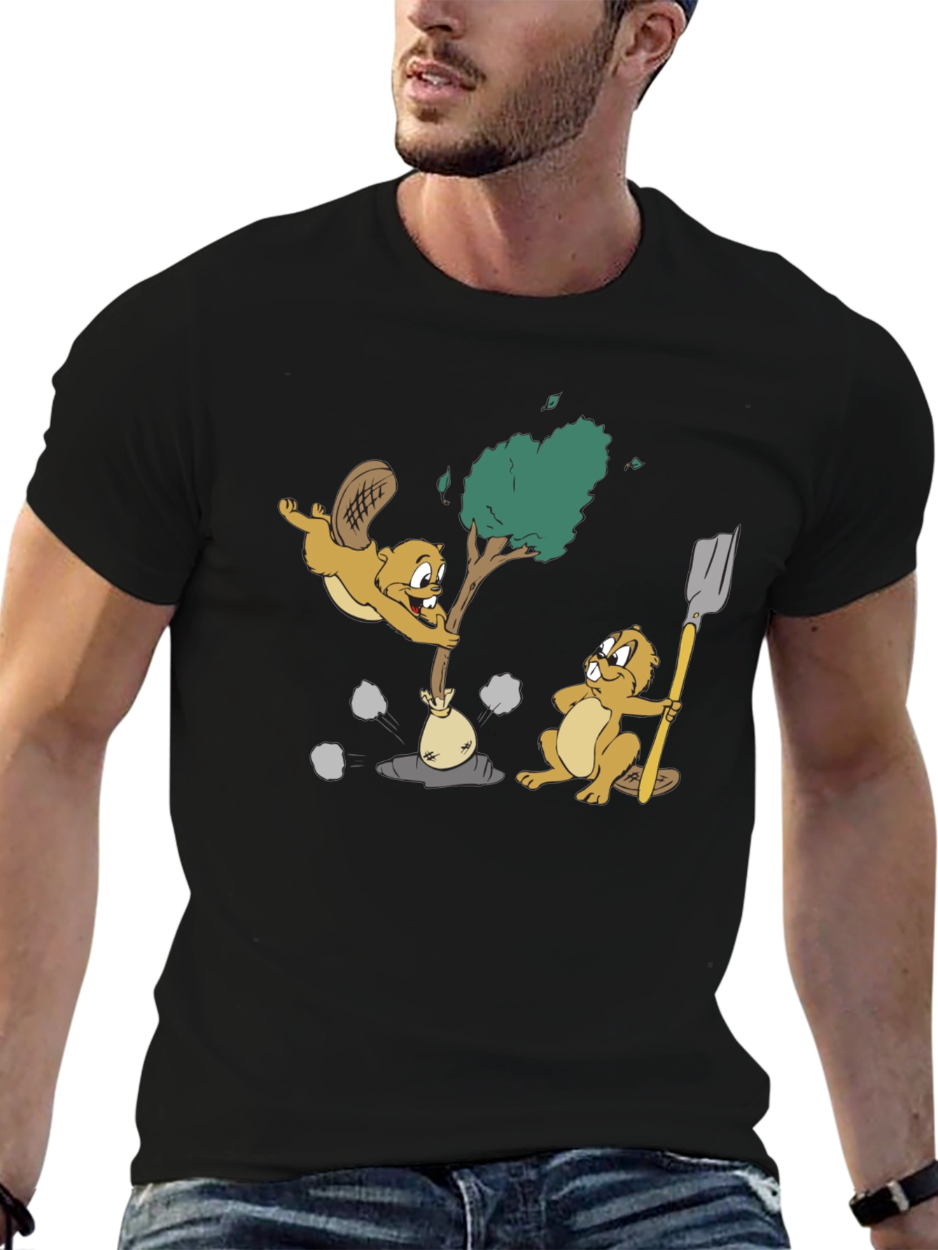 Black Cartoon Beaver T-Shirt view 6