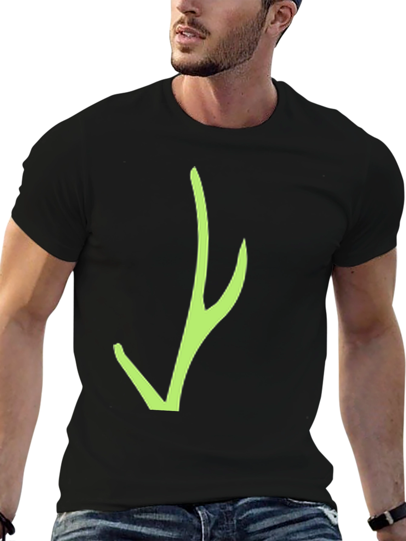 Black Black T-Shirt with Green Abstract Design view 6