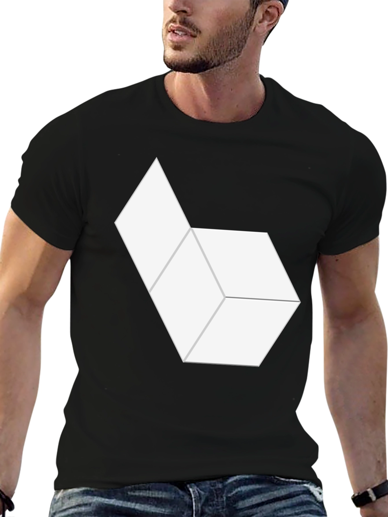 Black Abstract Hexagon Graphic Tee - Modern Minimalist Design view 6
