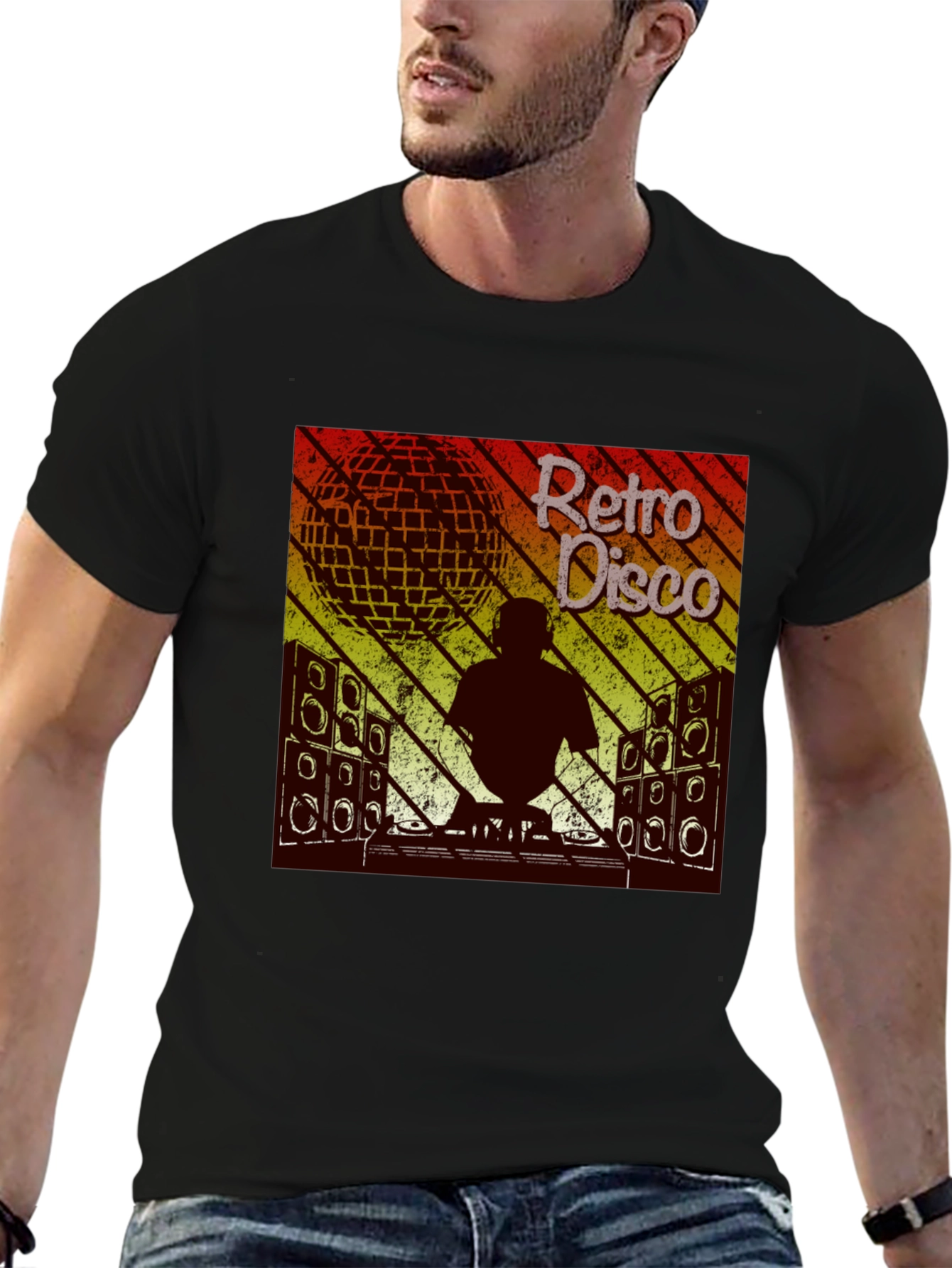 Black Retro Disco DJ Graphic T-Shirt view 6