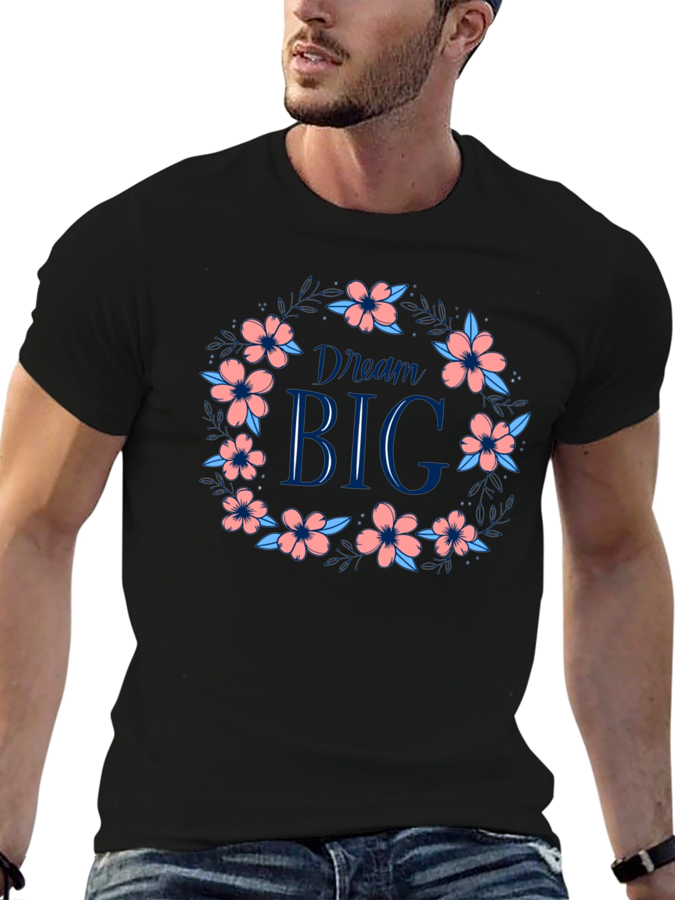 Black Dream Big Floral Wreath Graphic Tee - Black view 6