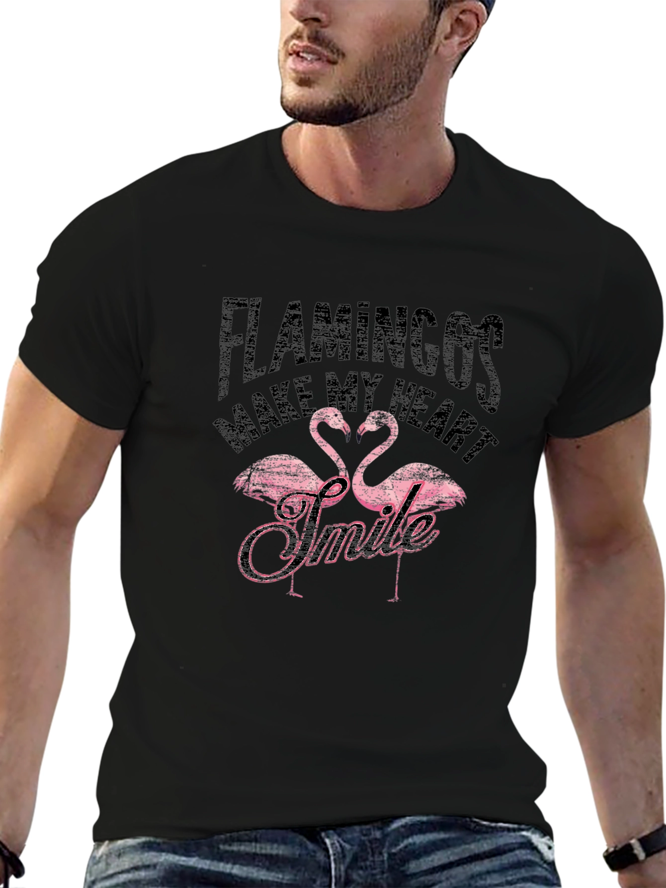 Black Flamingos Make My Heart Smile T-Shirt view 6