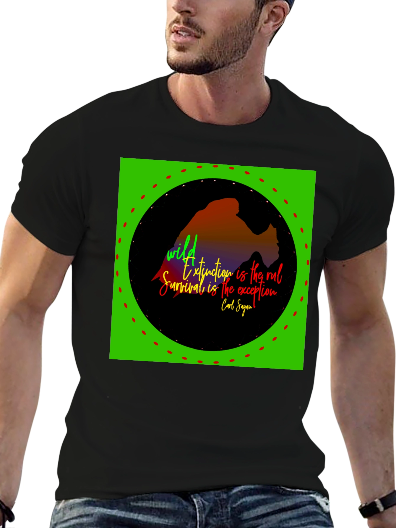 Black Nature Quote T-Shirt - Wild Extinction Carl Sagan view 6