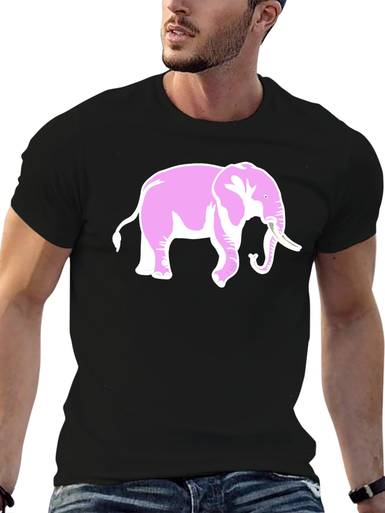 Black Pink Elephant Graphic Black T-Shirt view 6