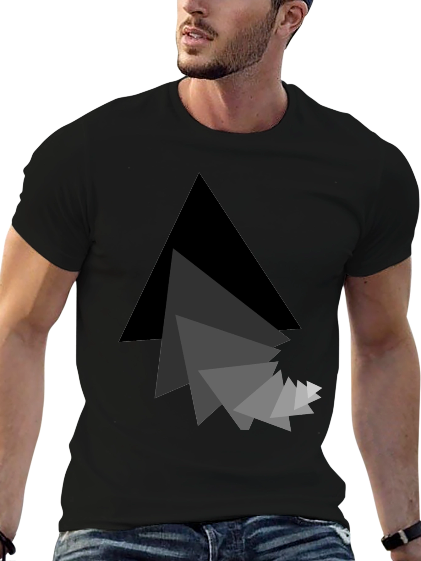 Black Abstract Triangle Graphic Black T-Shirt view 6