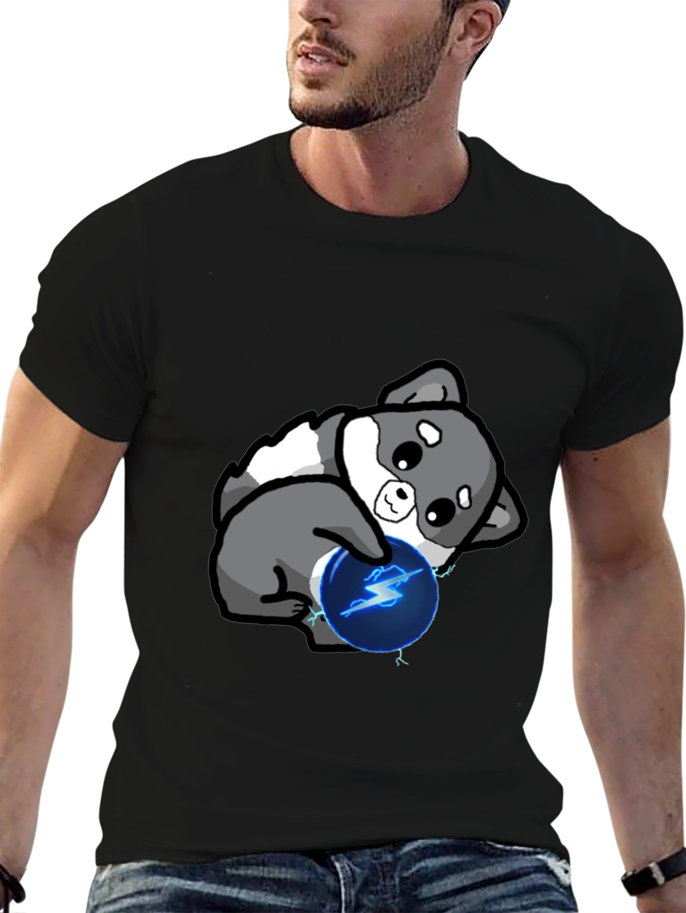 Black Cute Doge with Lightning Ball T-Shirt view 6