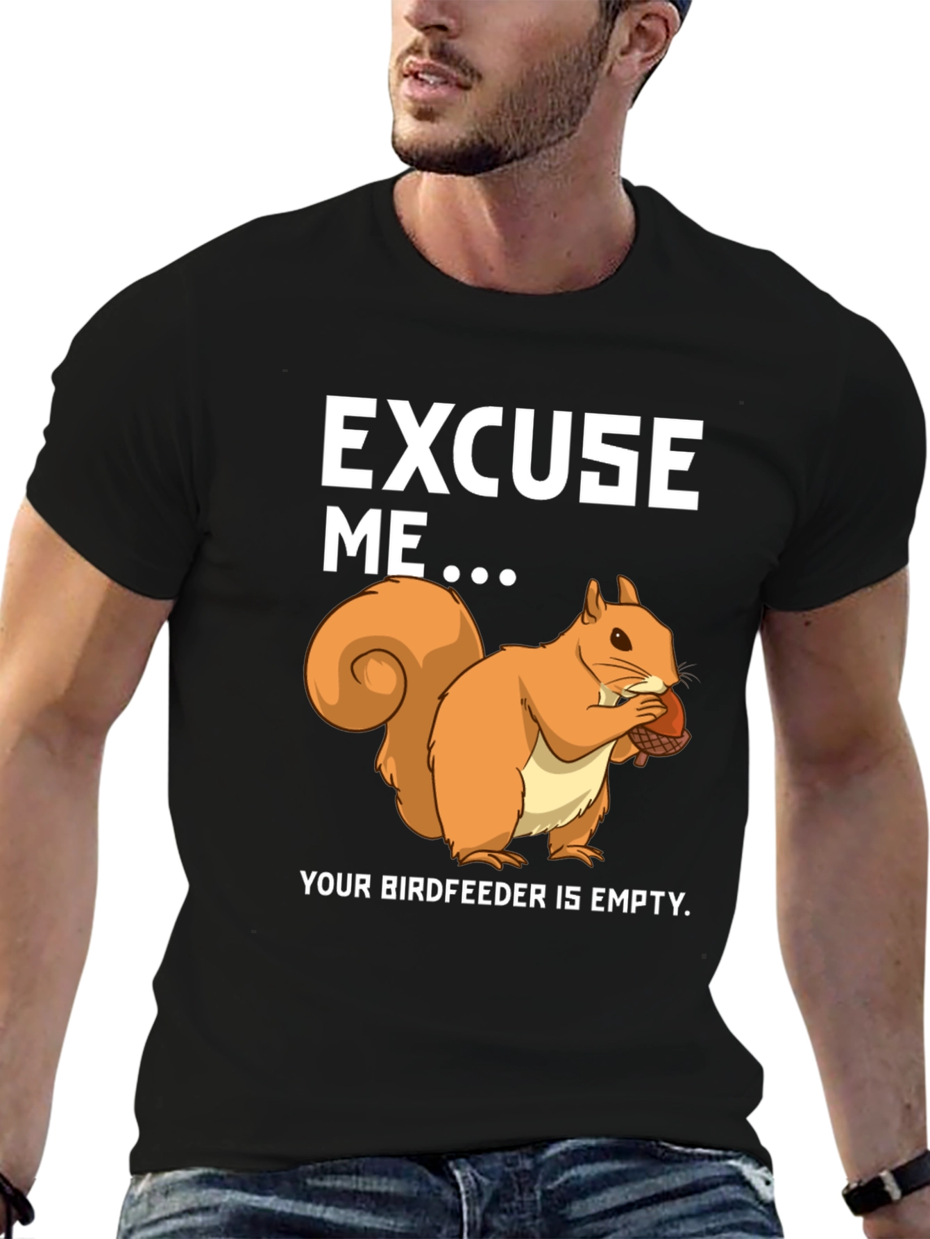 Black Funny Squirrel Birdfeeder T-Shirt view 6
