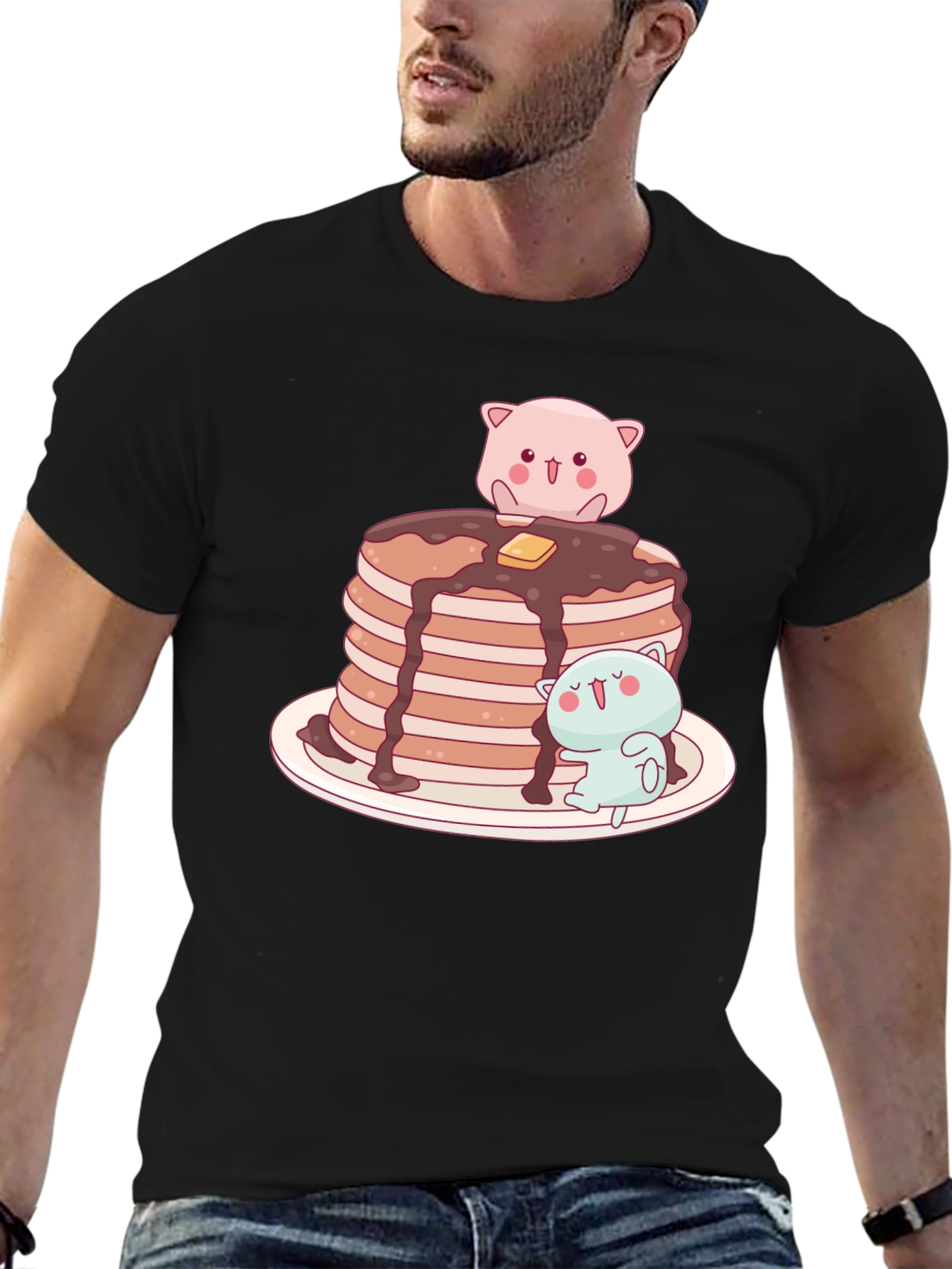 Black Pancake Stack Kawaii T-Shirt view 6