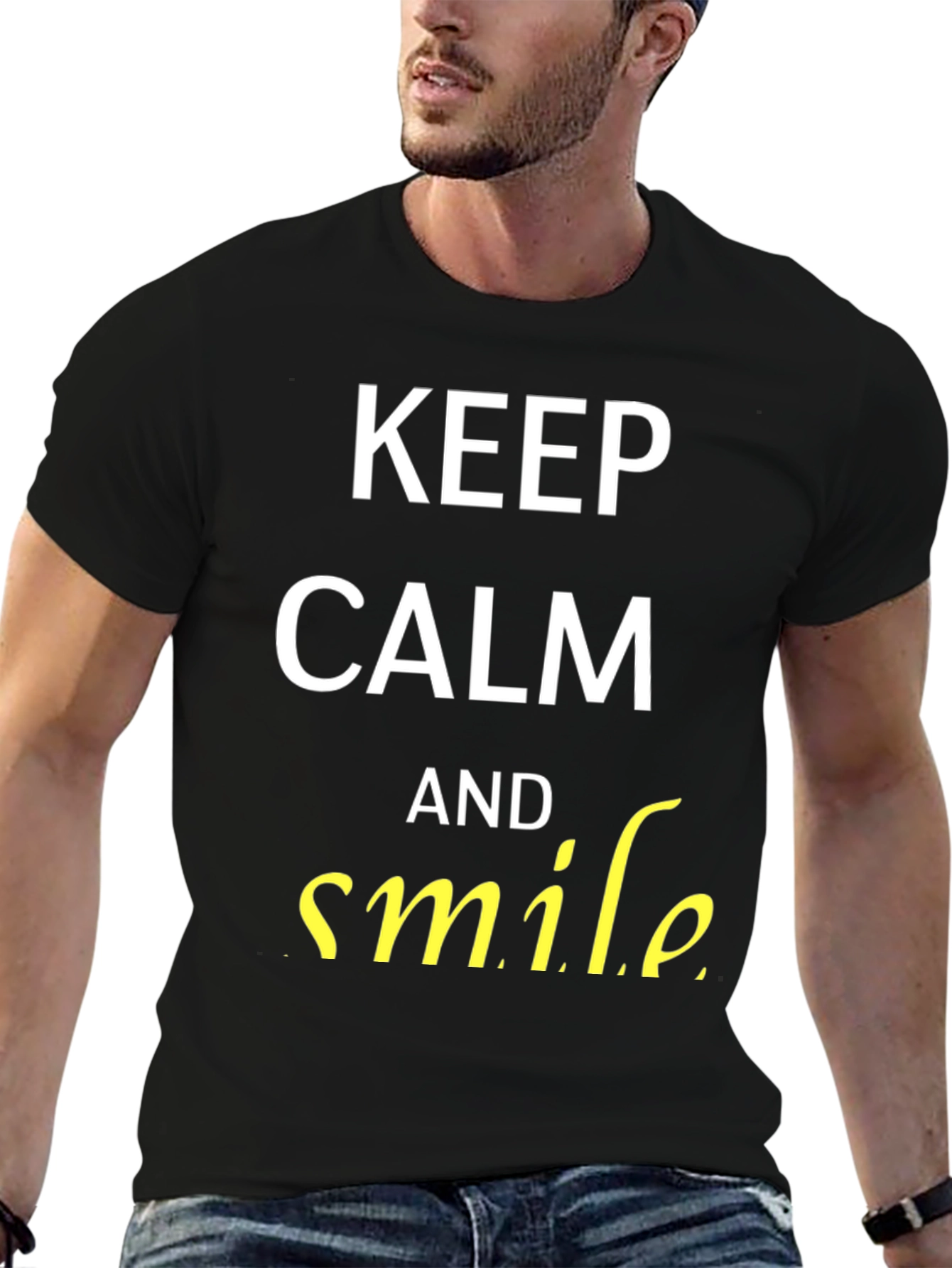 Black Keep Calm and Smile Men's Graphic Tee view 6