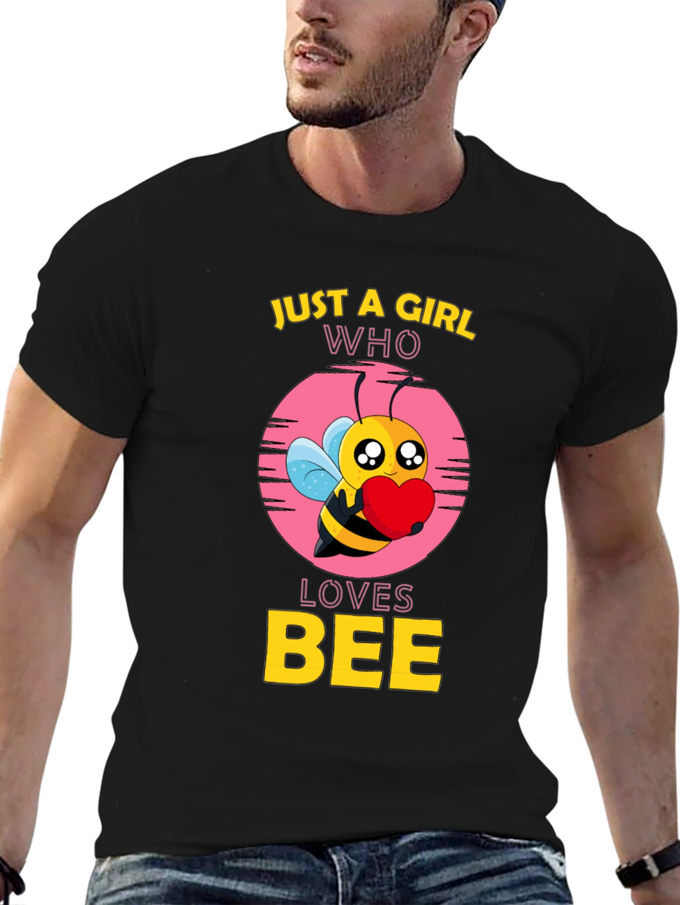 Black Just A Girl Who Loves Bee Black T-Shirt view 6