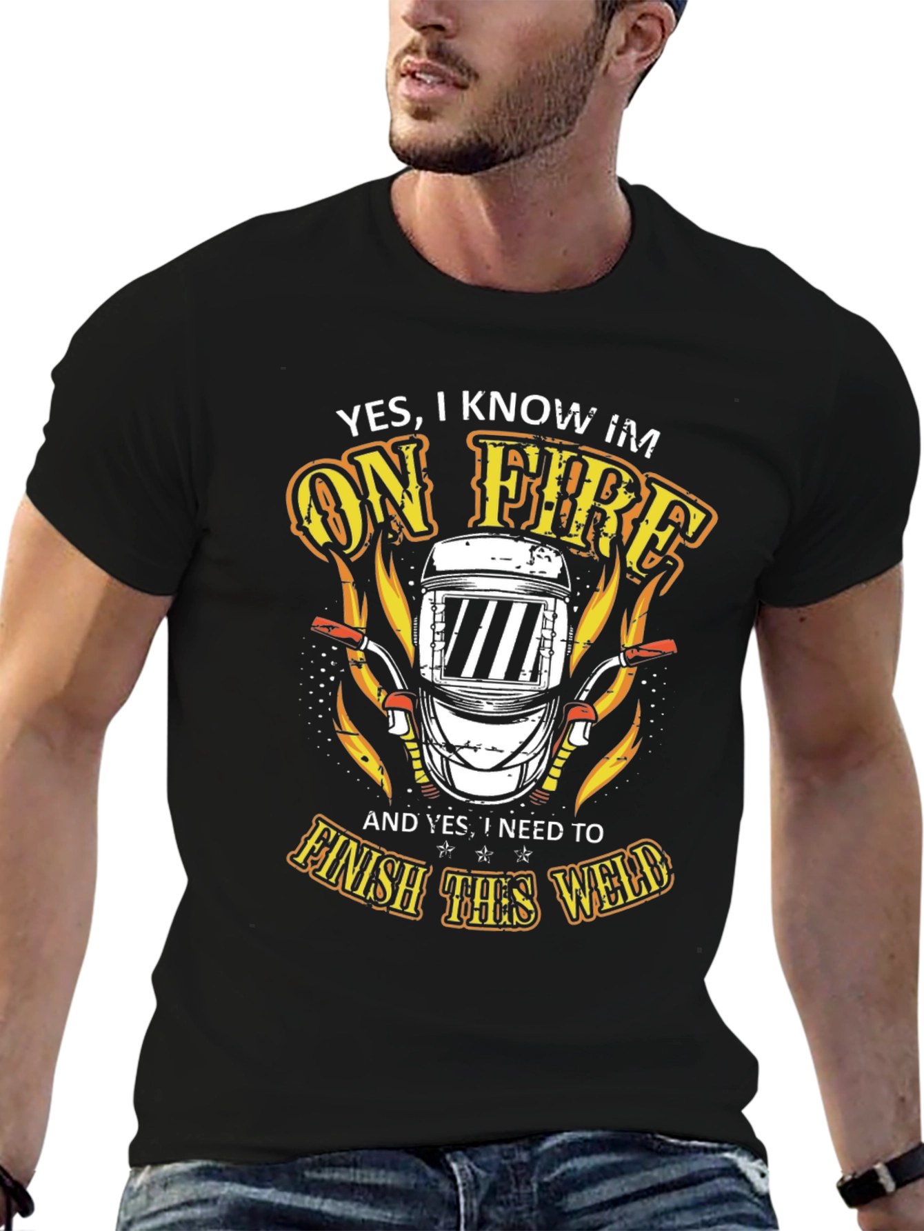 Black Welder On Fire T-Shirt - Finish the Weld view 6