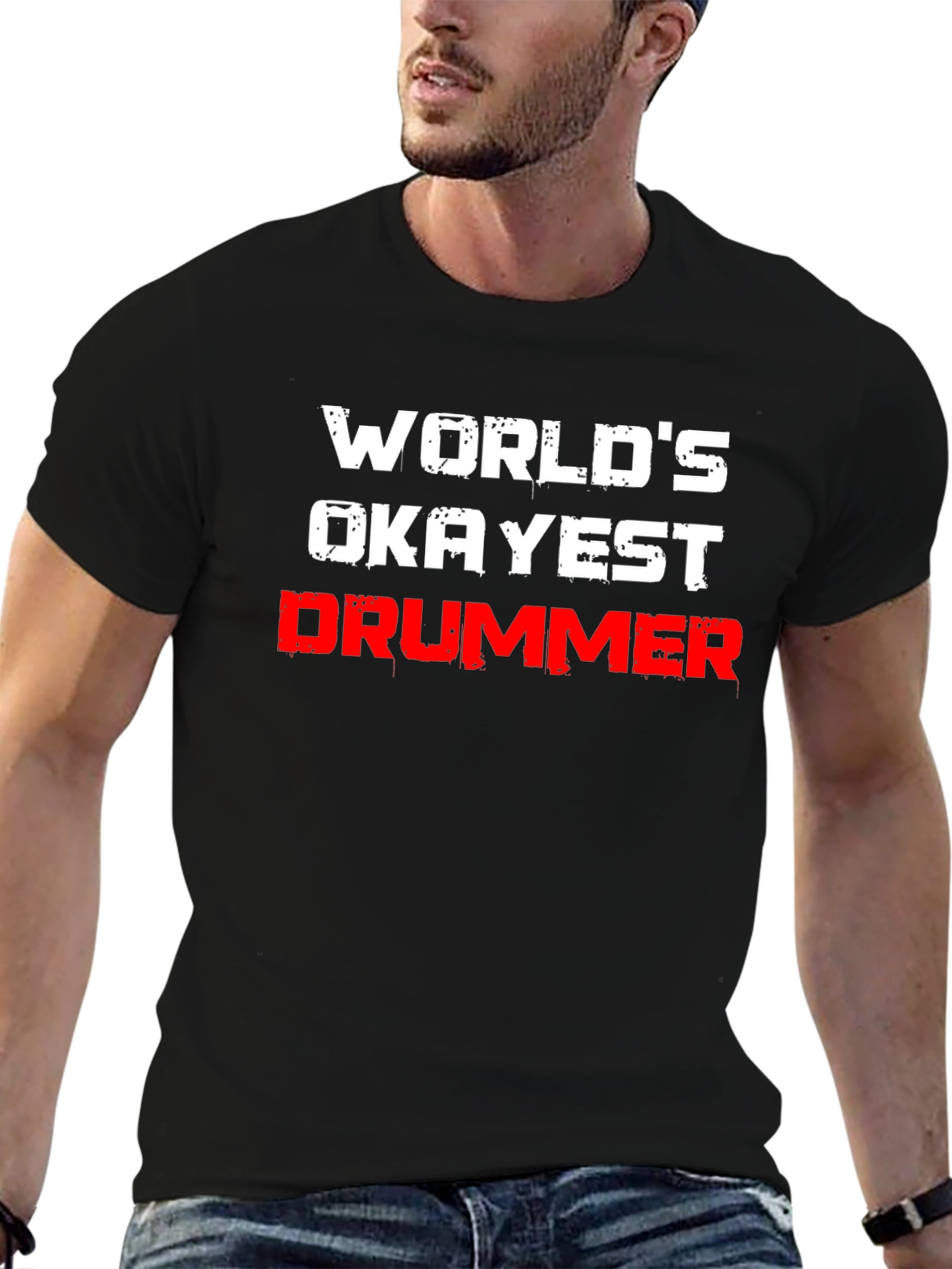 Black World's Okayest Drummer T-Shirt - Black view 6