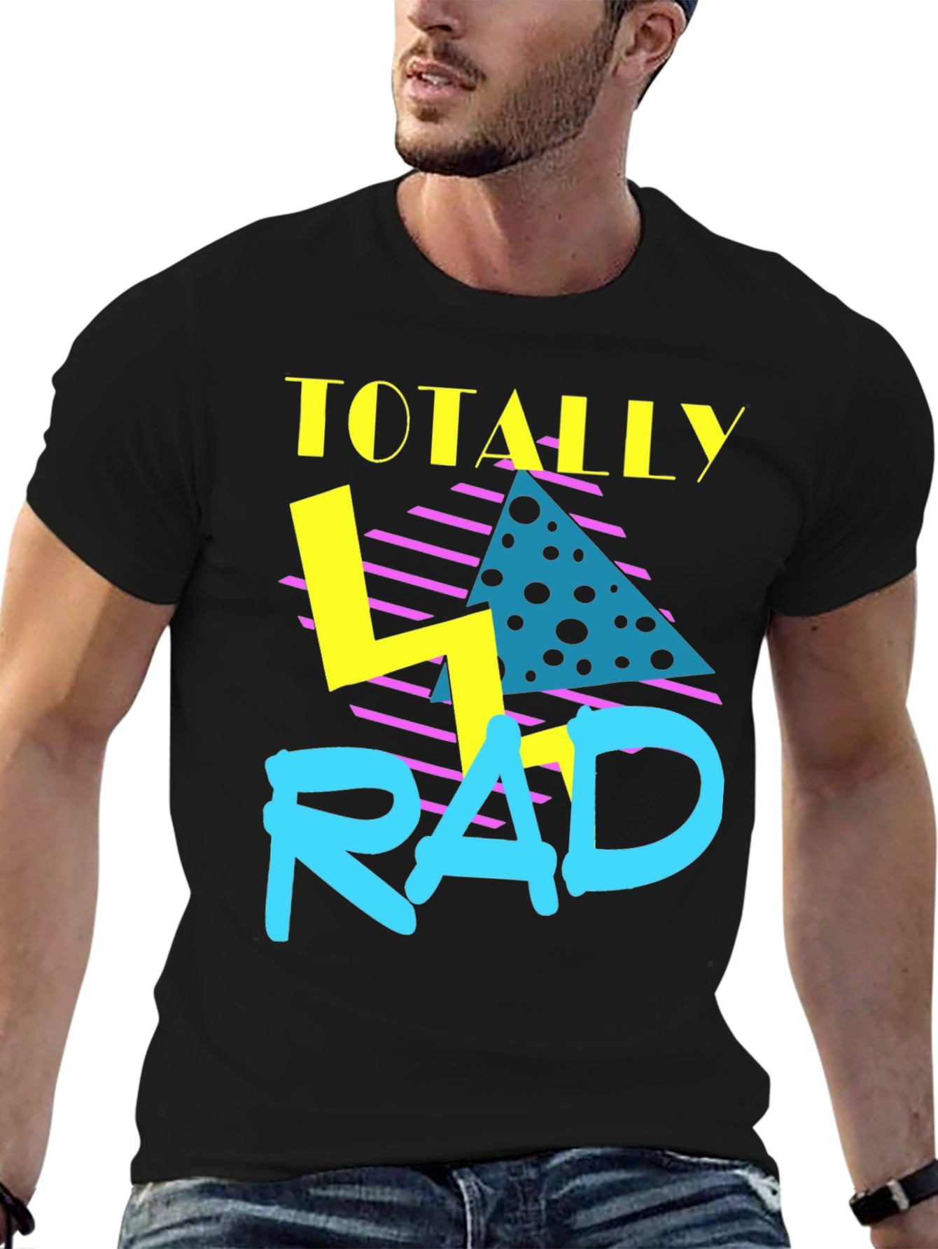 Black Totally Rad Retro Graphic Tee - 80s Throwback T-Shirt view 6