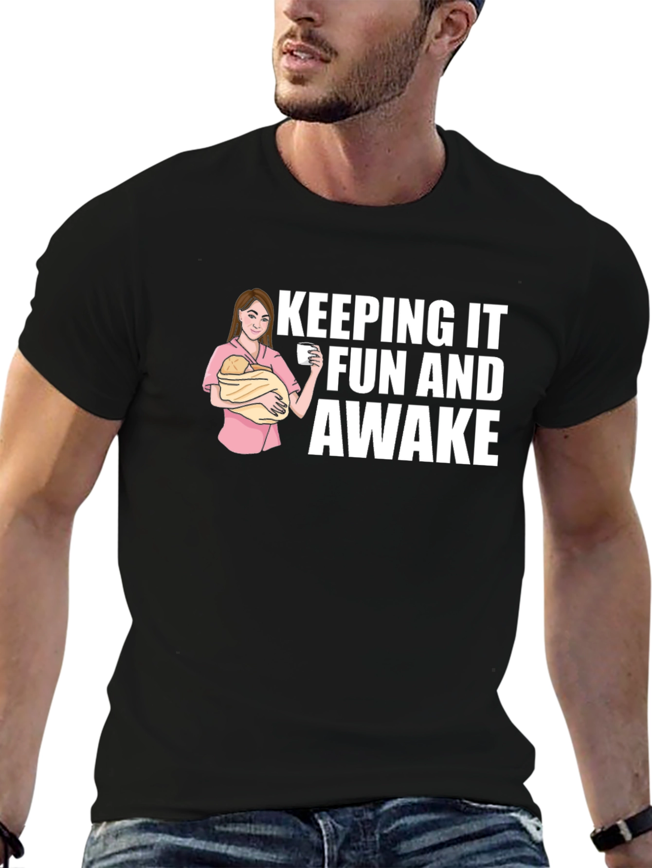 Black Keeping It Fun and Awake Graphic Tee view 6