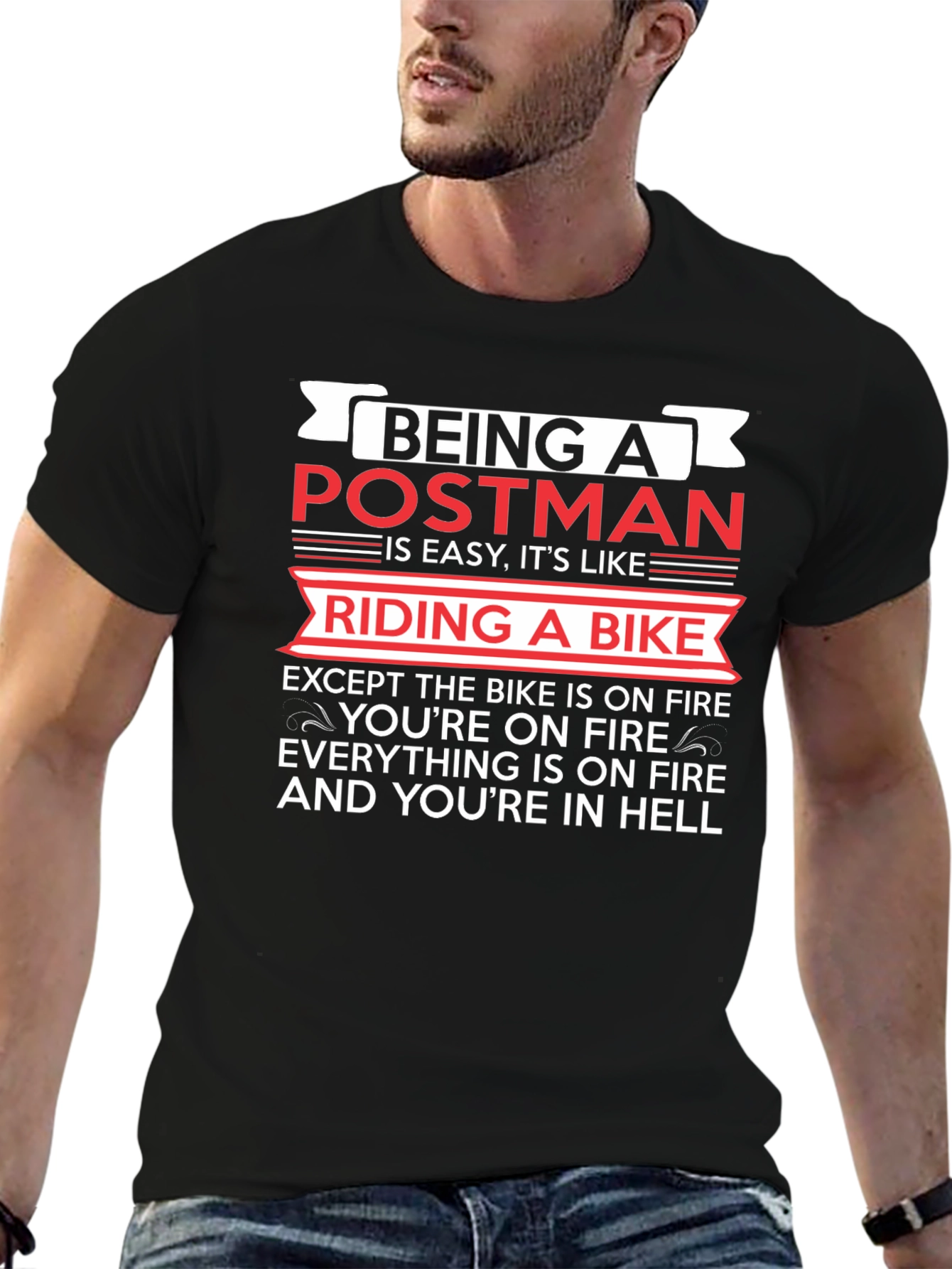 Postman Hell Funny T-Shirt - Bike On Fire - 6