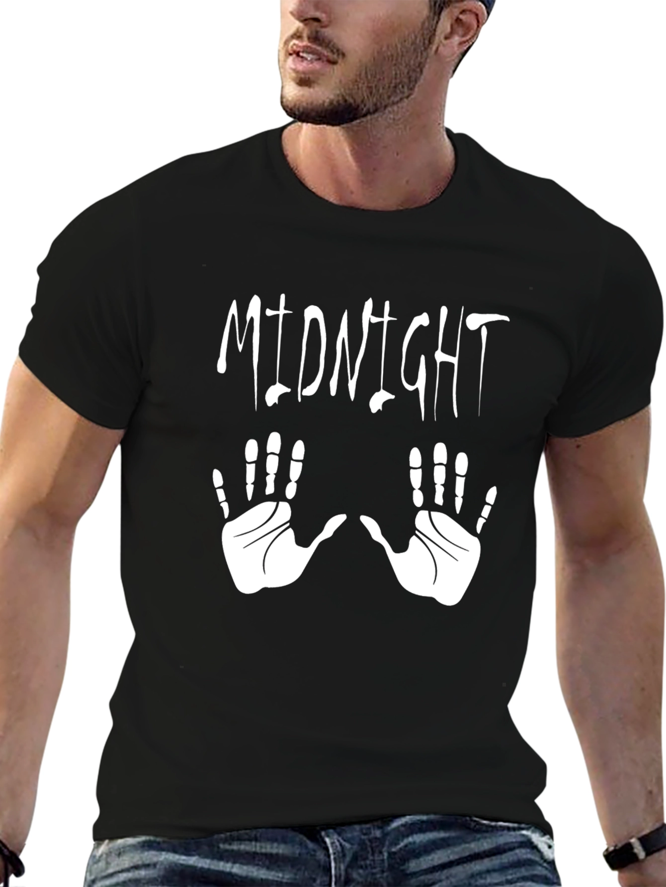Black Midnight Hands Graphic Tee - Black Cotton T-Shirt view 6