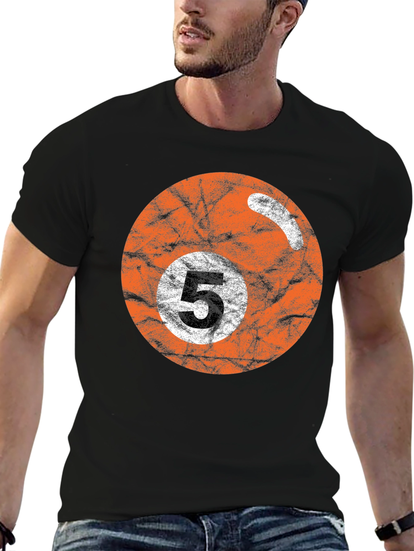 Black Retro Billiards 5 Ball Graphic Tee view 6
