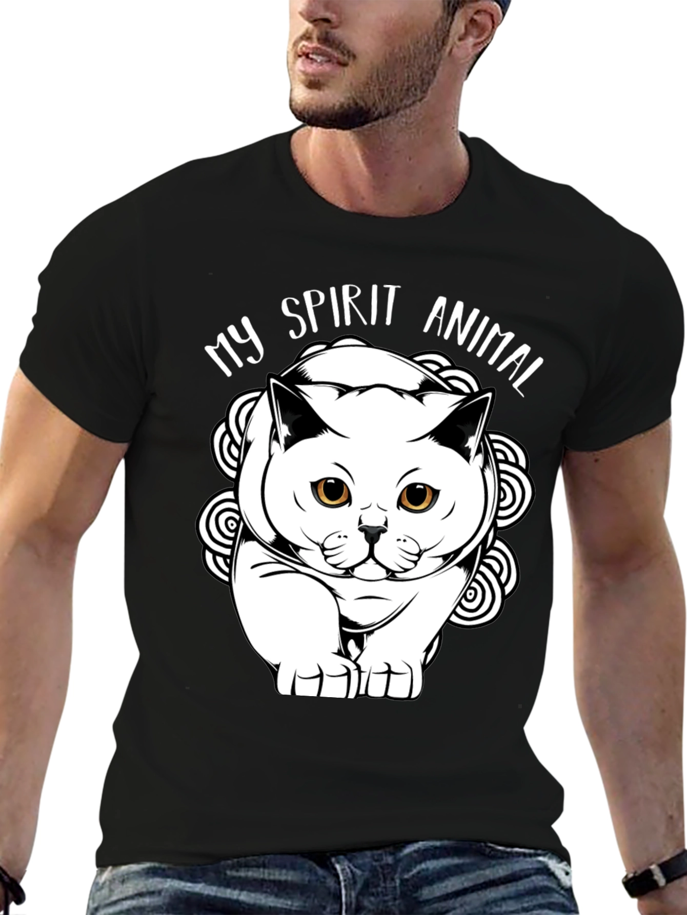 Black My Spirit Animal Cat Graphic T-Shirt view 6