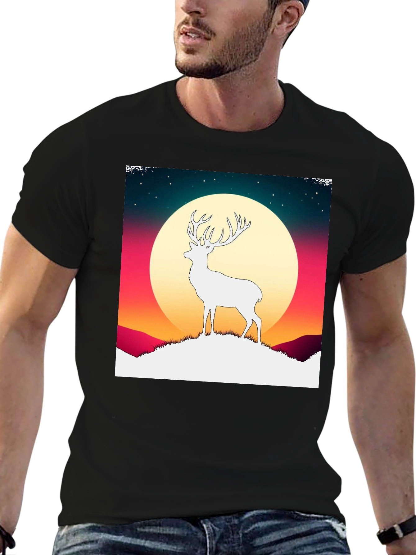Black Deer Silhouette Graphic Tee - Men's Black T-Shirt view 6