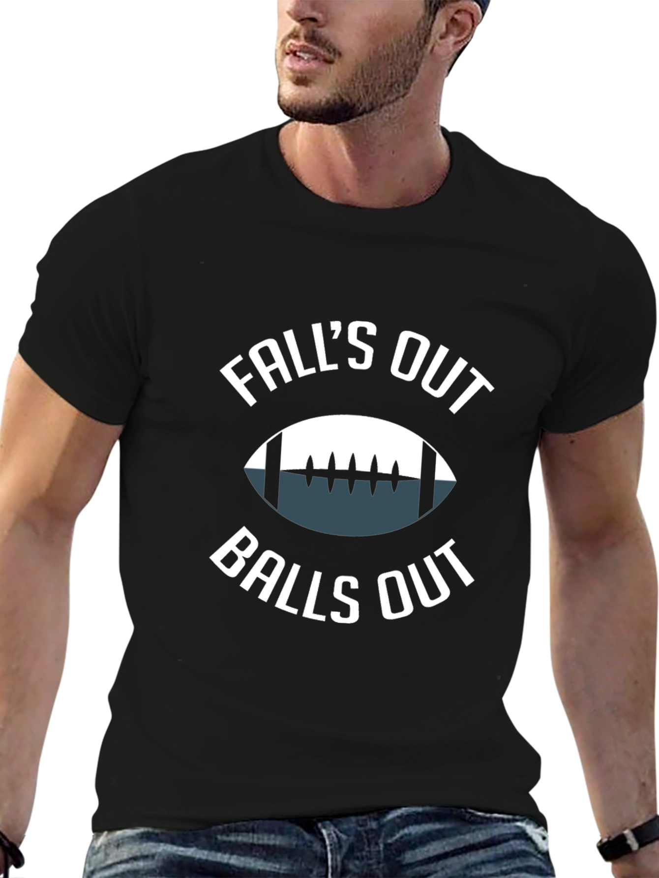 Black Fall's Out Balls Out Football T-Shirt view 6