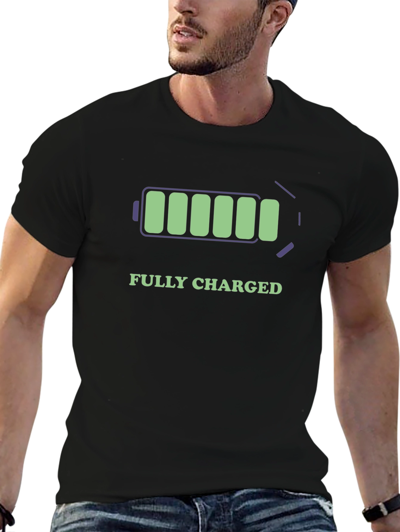 Black Fully Charged Black Cotton Graphic Tee view 6