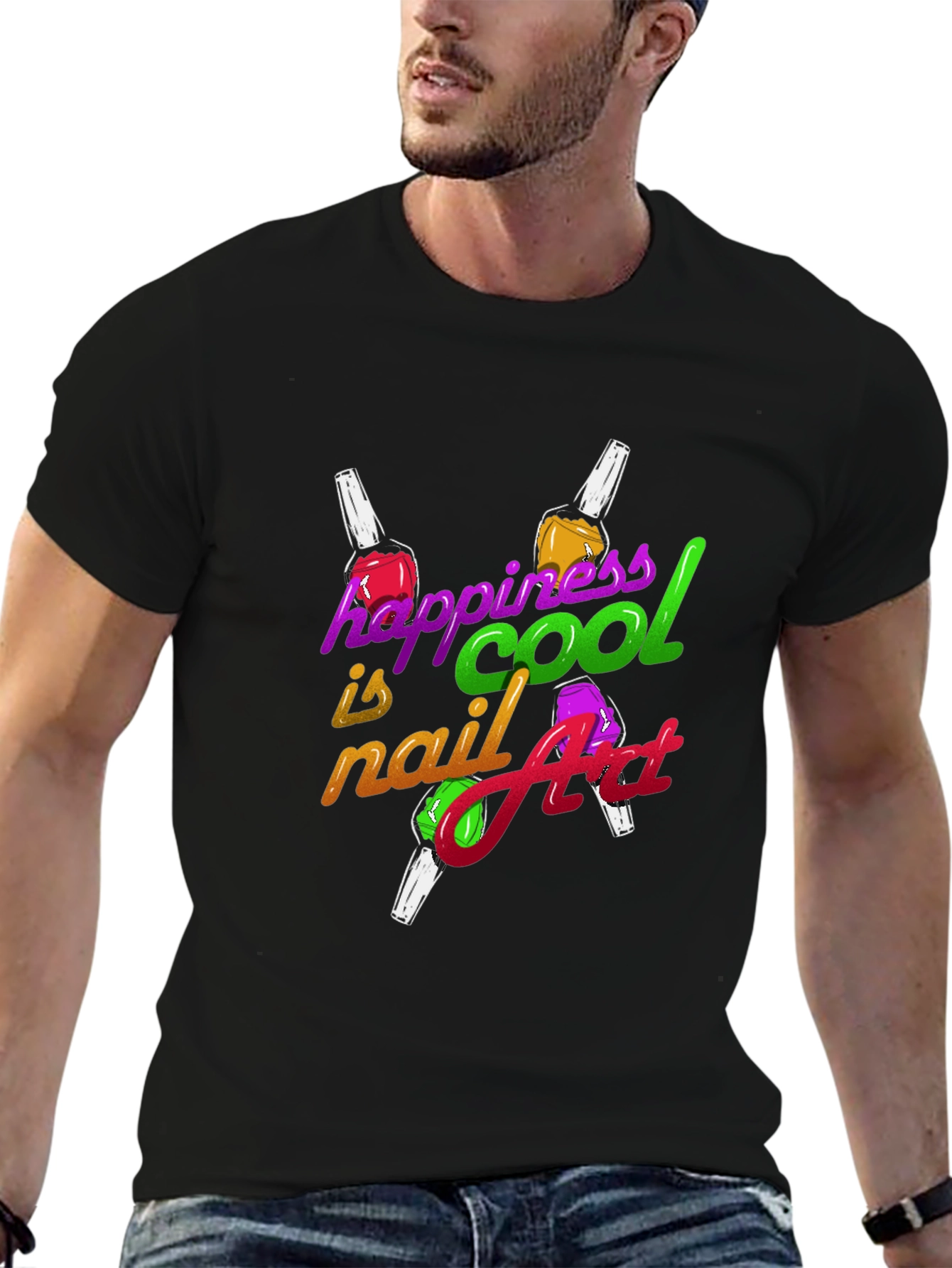 Black Happiness is Cool Nail Art T-Shirt - Trendy Graphic Tee view 6