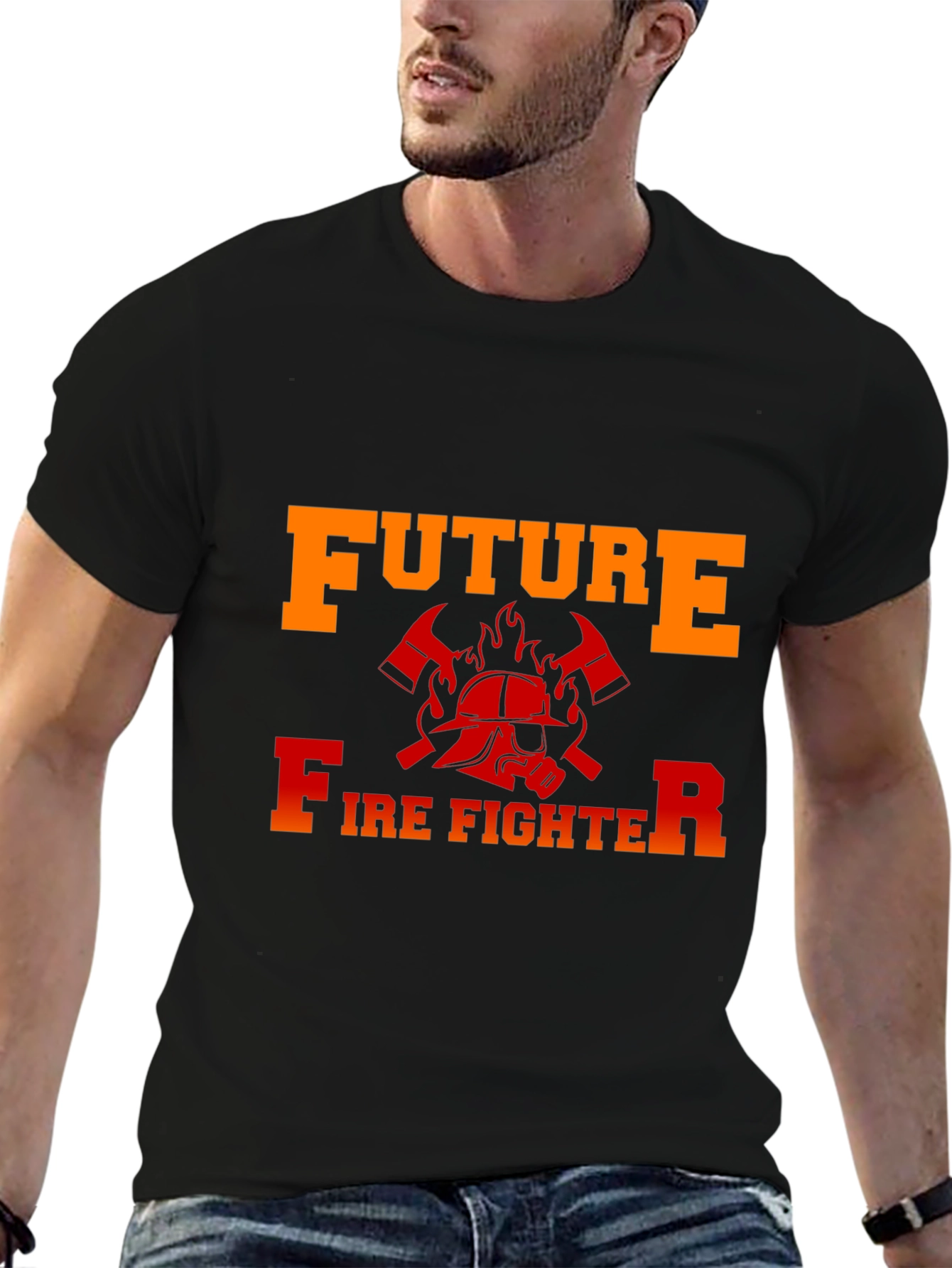 Black Future Firefighter Graphic T-Shirt - Black Cotton Tee view 6