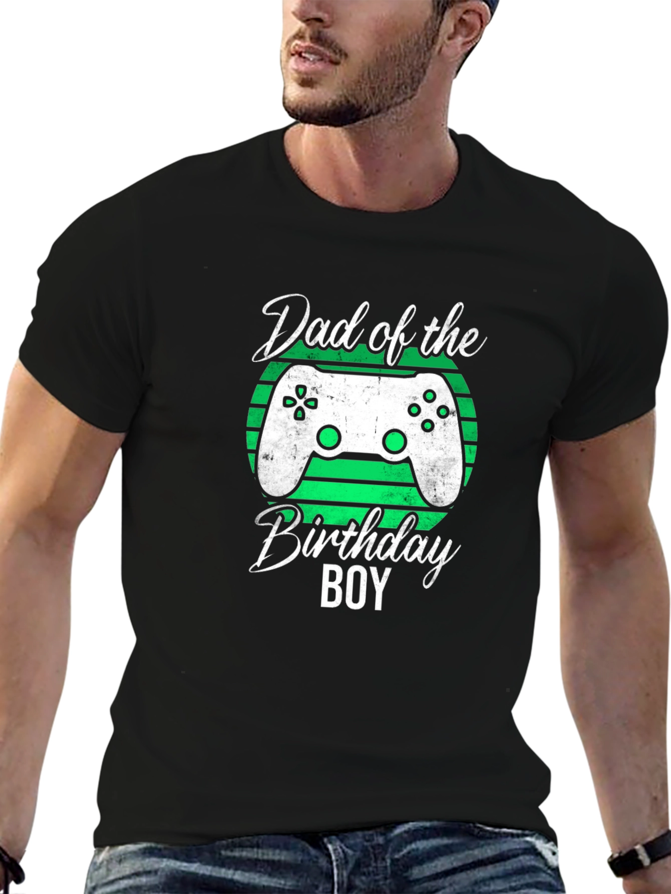 Black Dad of the Birthday Boy Gamer T-Shirt view 6