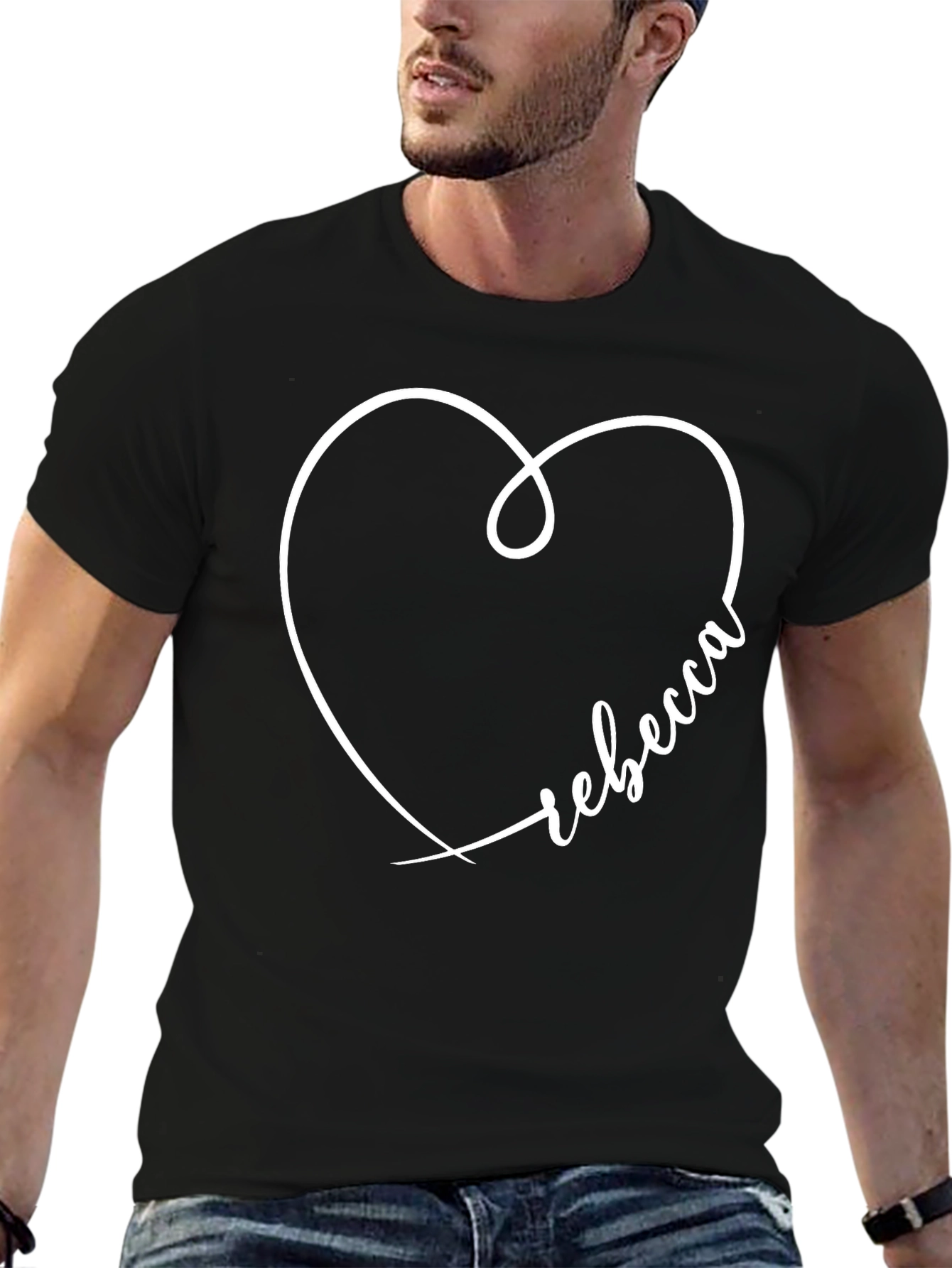 Black Rebecca Heart Tee - Personalized Graphic T-Shirt view 6