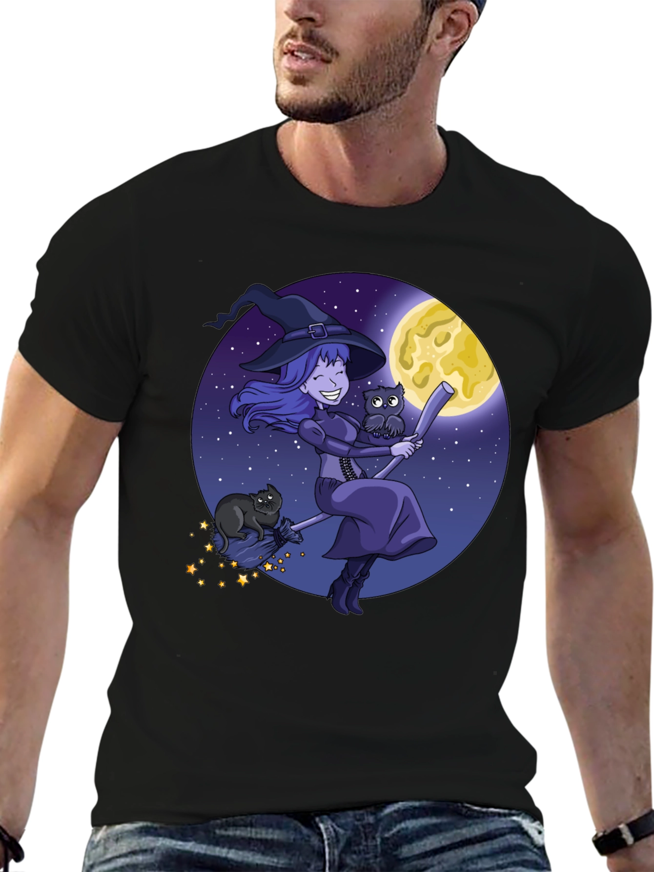 Black Witch on Broom T-Shirt - Halloween Ready! view 6