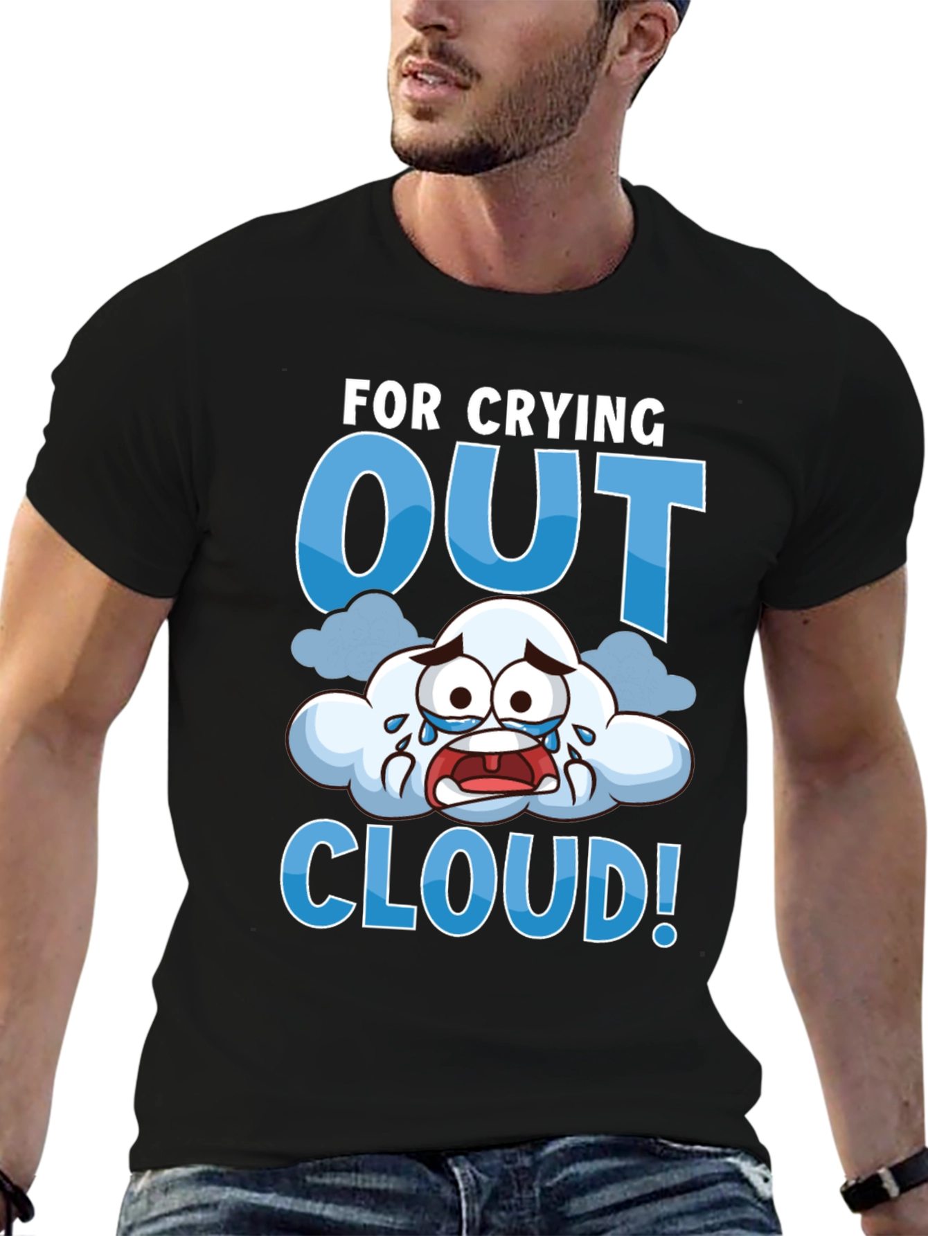 Black Crying Out Cloud T-Shirt - Funny Weather Tee view 6