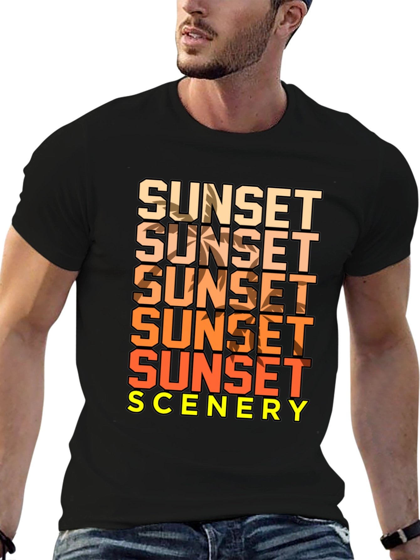 Black Sunset Scenery Graphic T-Shirt - Black view 6