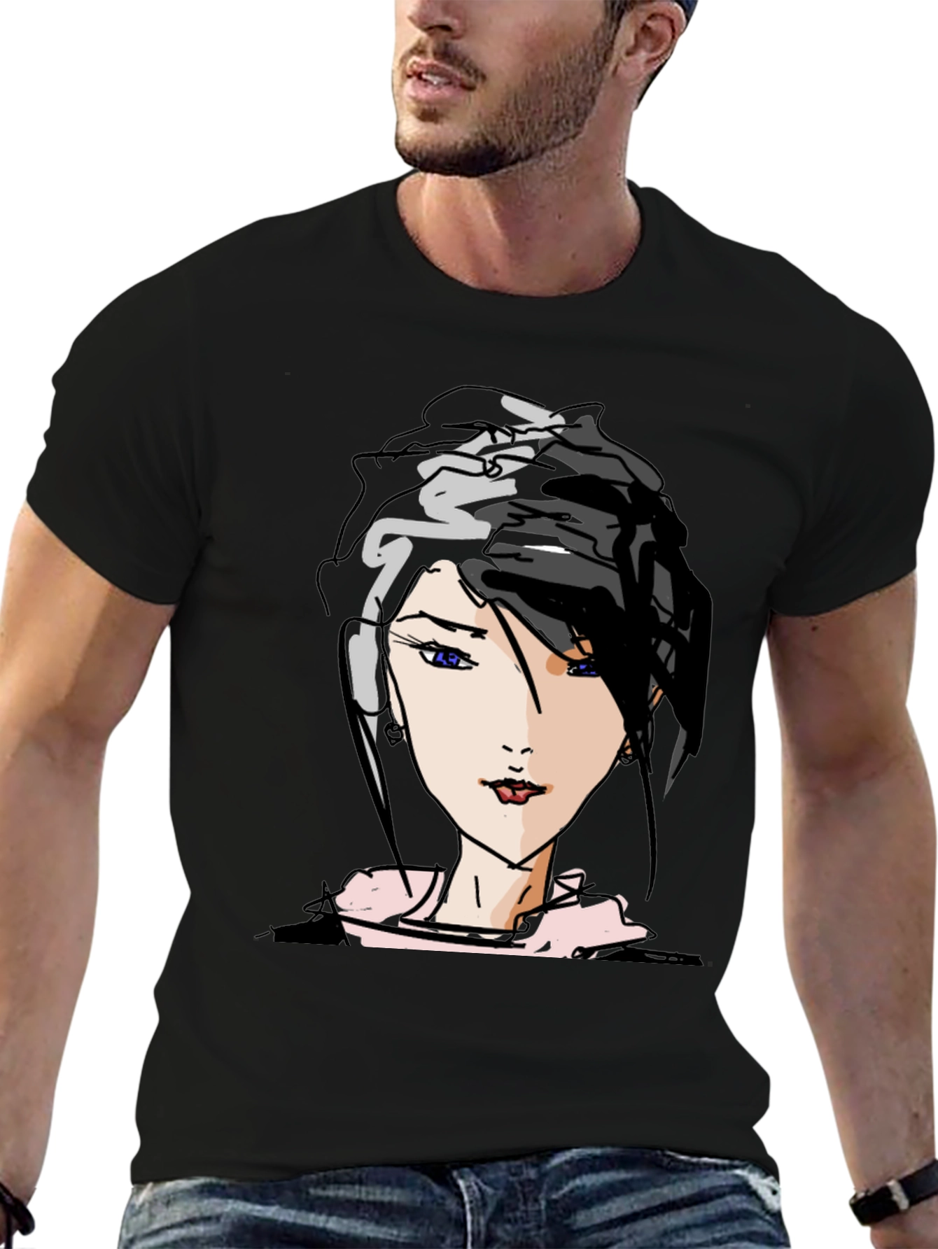 Black Anime Girl Graphic Tee - Trendy Black T-Shirt view 6