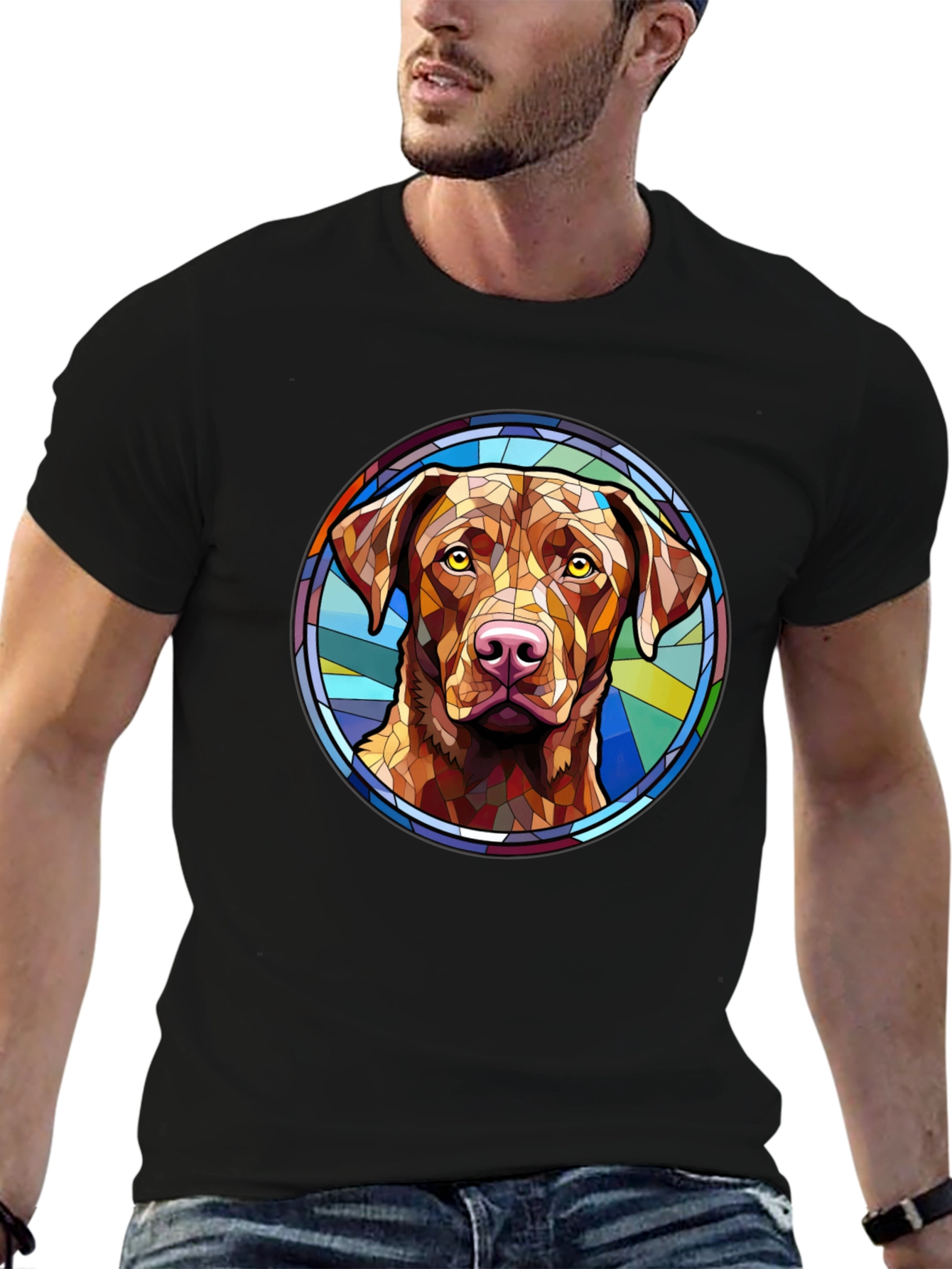 Black Dog Breed Stained Glass Style Tee view 6