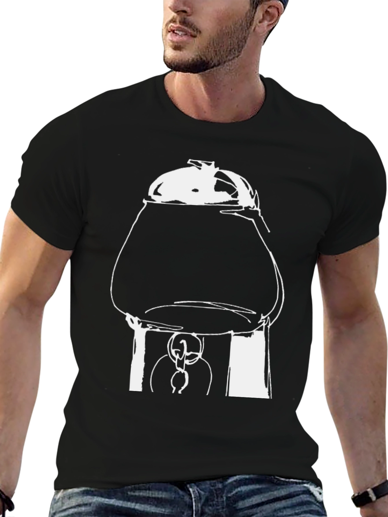 Black Unique Graphic Tee: Coffee Pot Illustration view 6