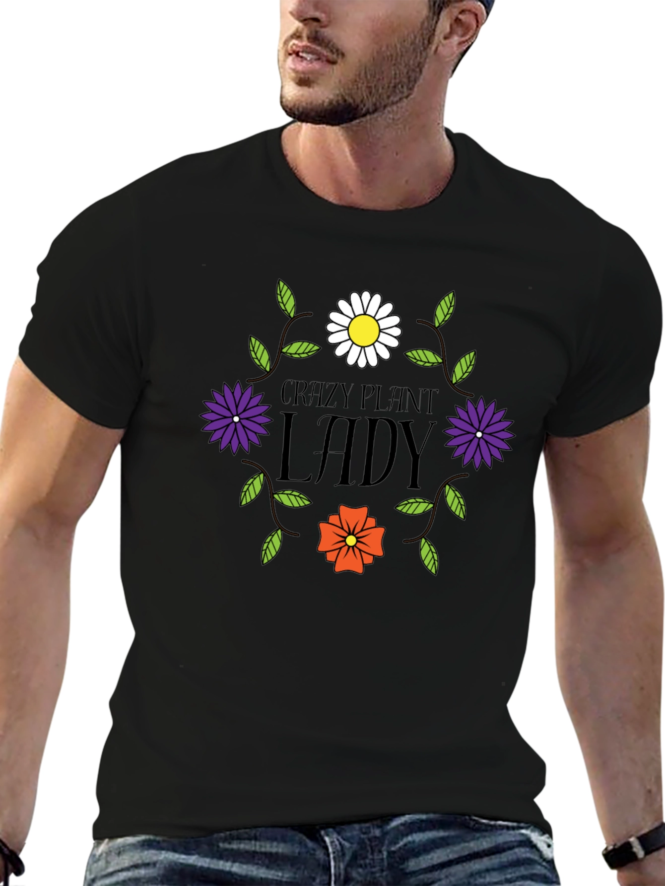 Black Crazy Plant Lady Graphic Tee - Unisex Black T-Shirt view 6