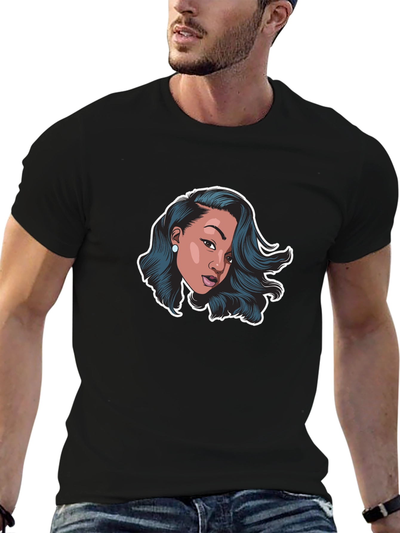 Stylish Black T-Shirt with Woman Graphic - 6