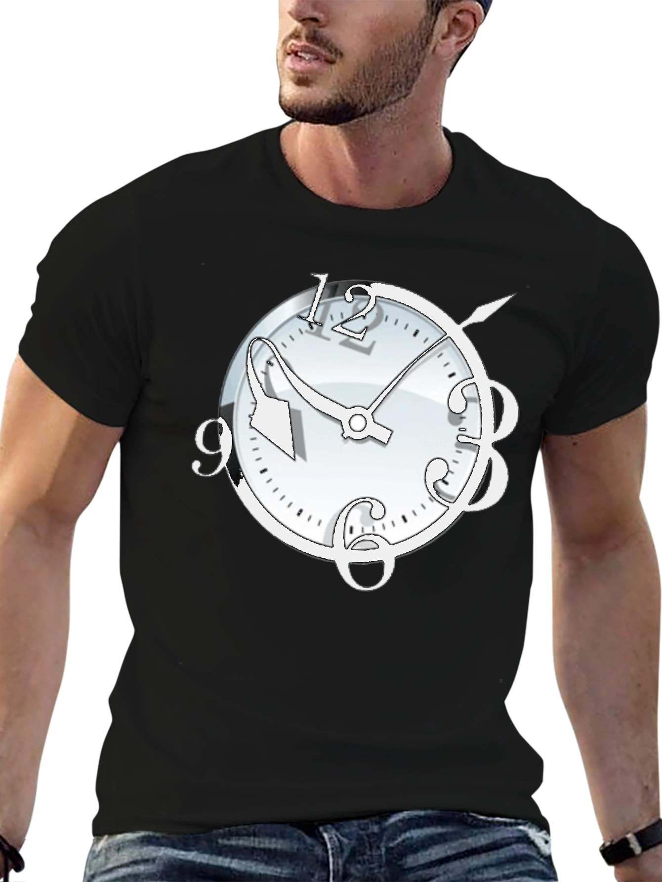 Black Surrealist Clock Graphic T-Shirt - Time Bender view 6