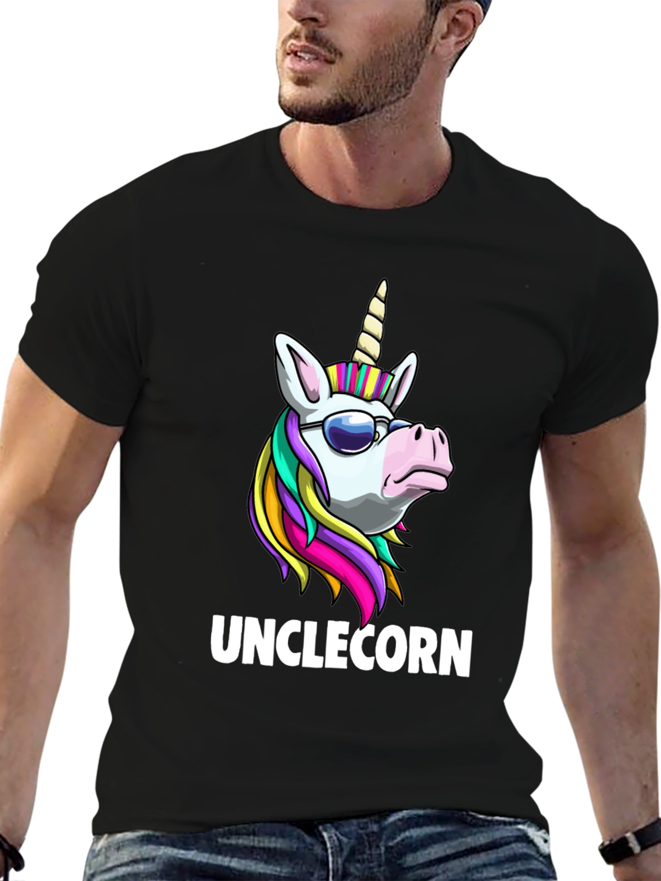 Black Unclecorn T-Shirt - Funny Unicorn Design view 6