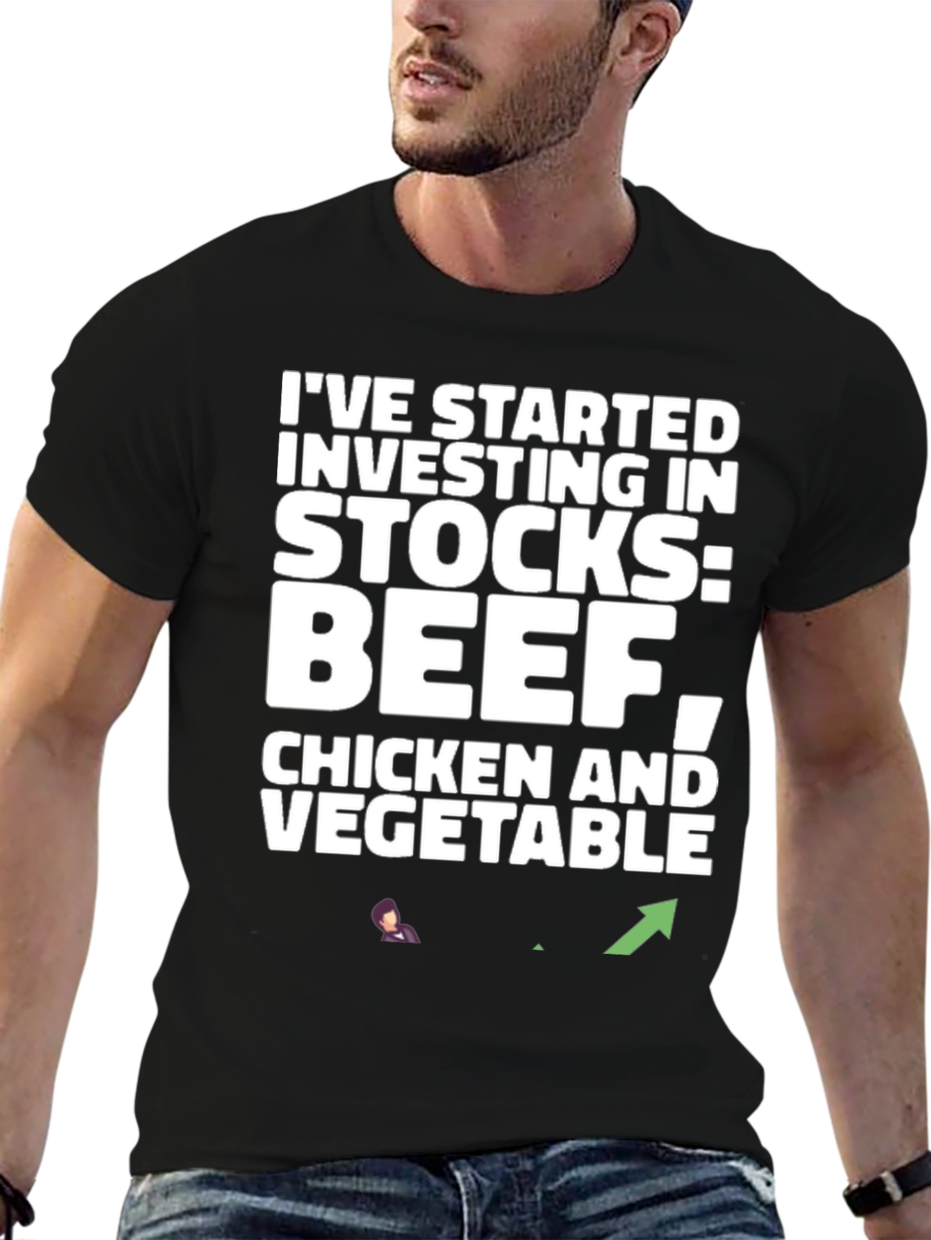 Black Funny Investing Stocks T-Shirt: Beef Chicken Vegetable view 6